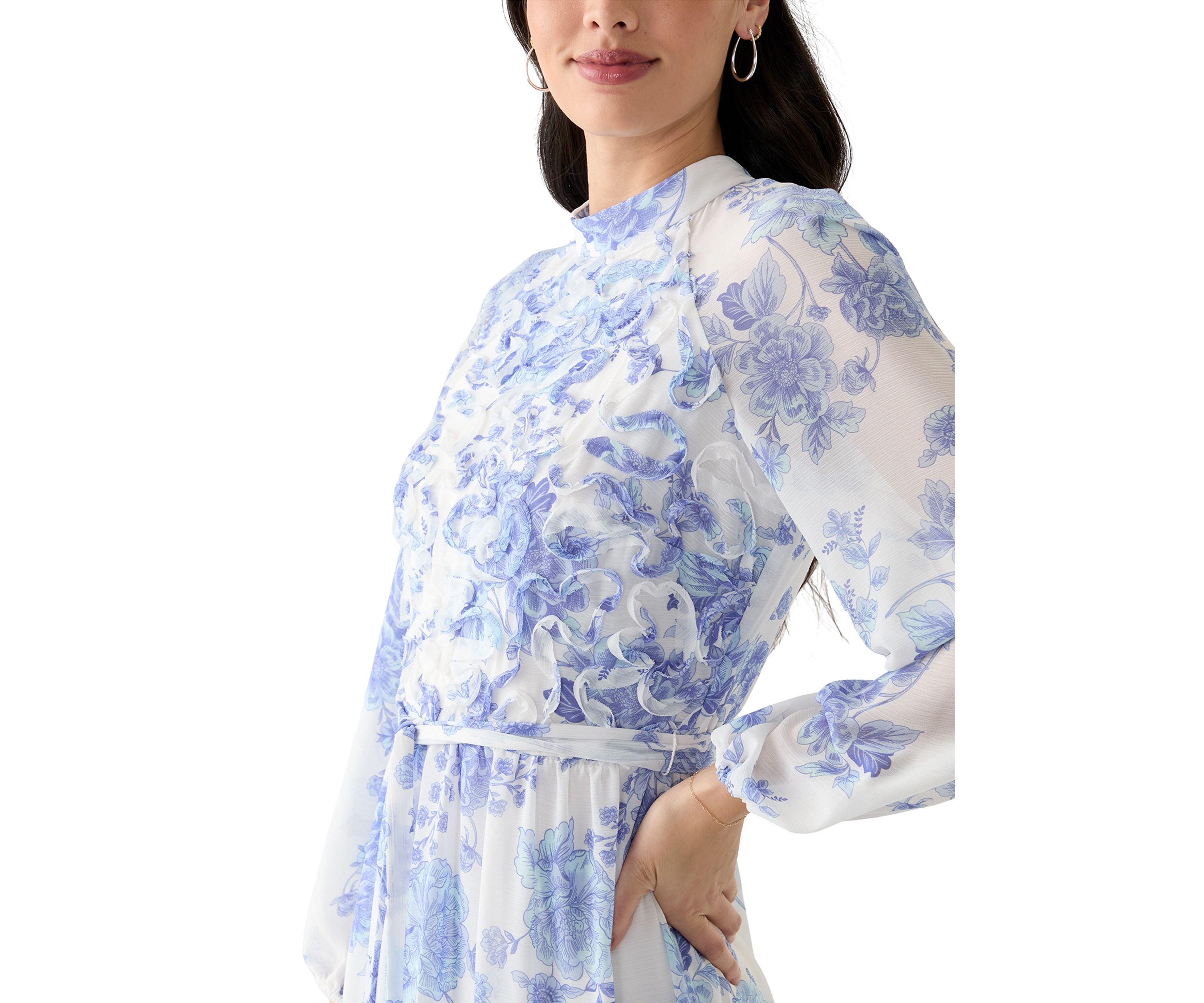 Womens Long Sleeve Mock Neck Floral Maxi Dress