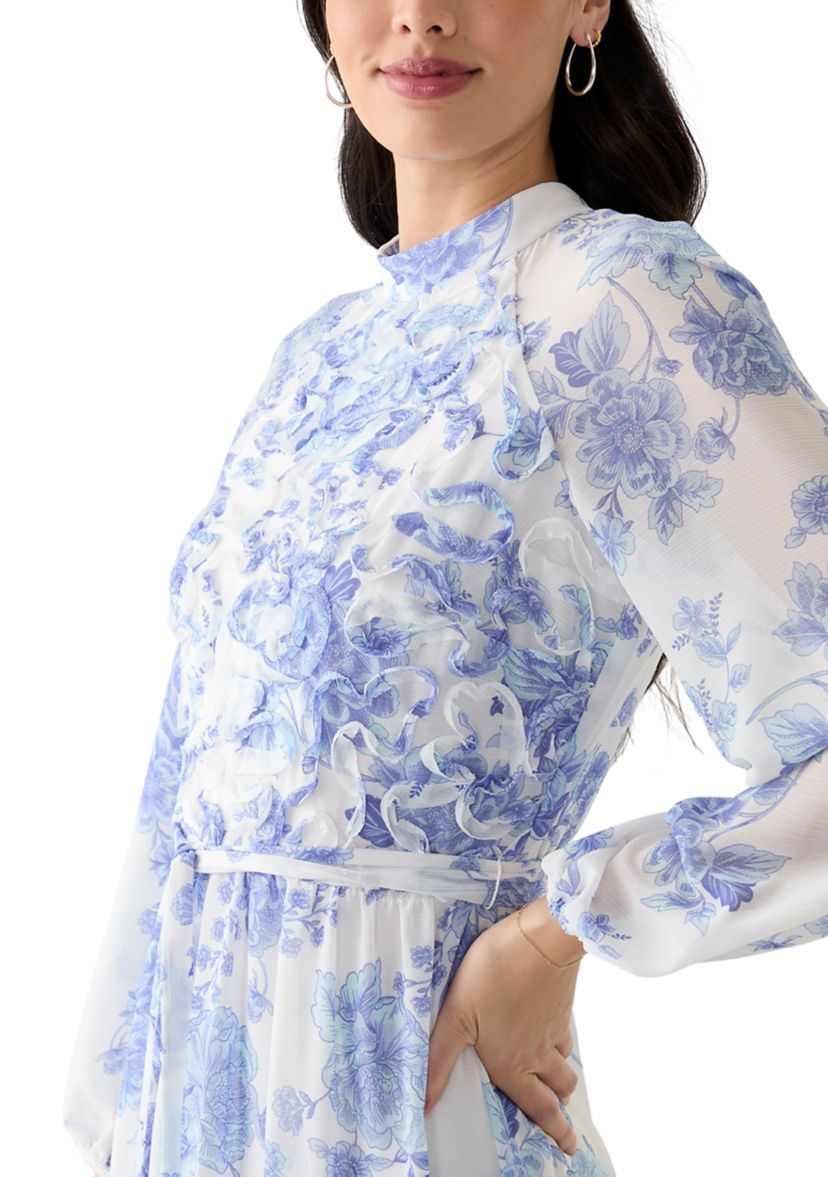 Womens Long Sleeve Mock Neck Floral Maxi Dress