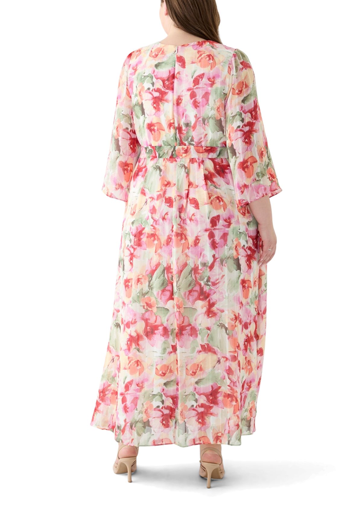 Plus Size Long Sleeve Printed Chiffon Dress