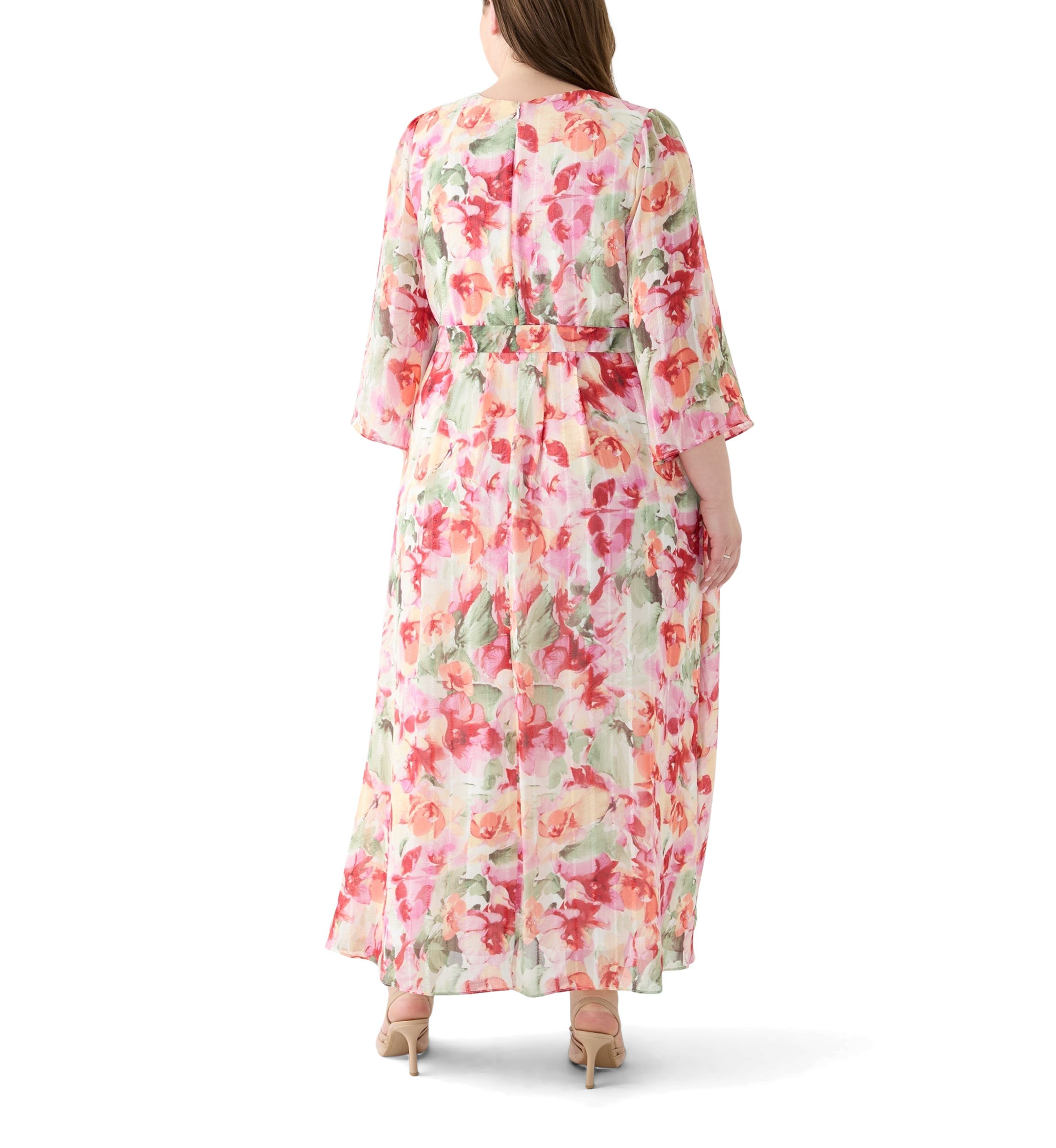 Plus Size Long Sleeve Printed Chiffon Dress