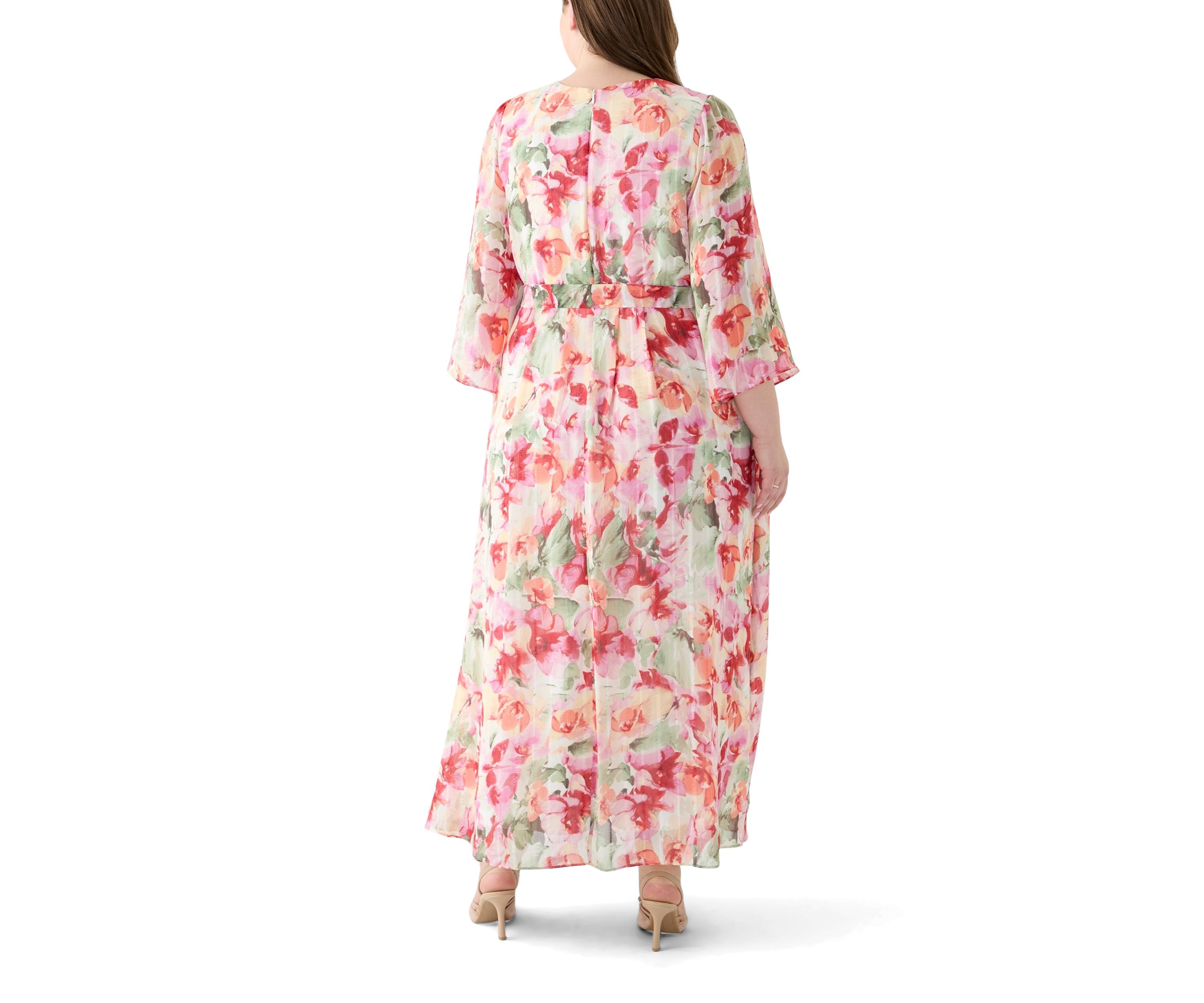 Plus Size Long Sleeve Printed Chiffon Dress