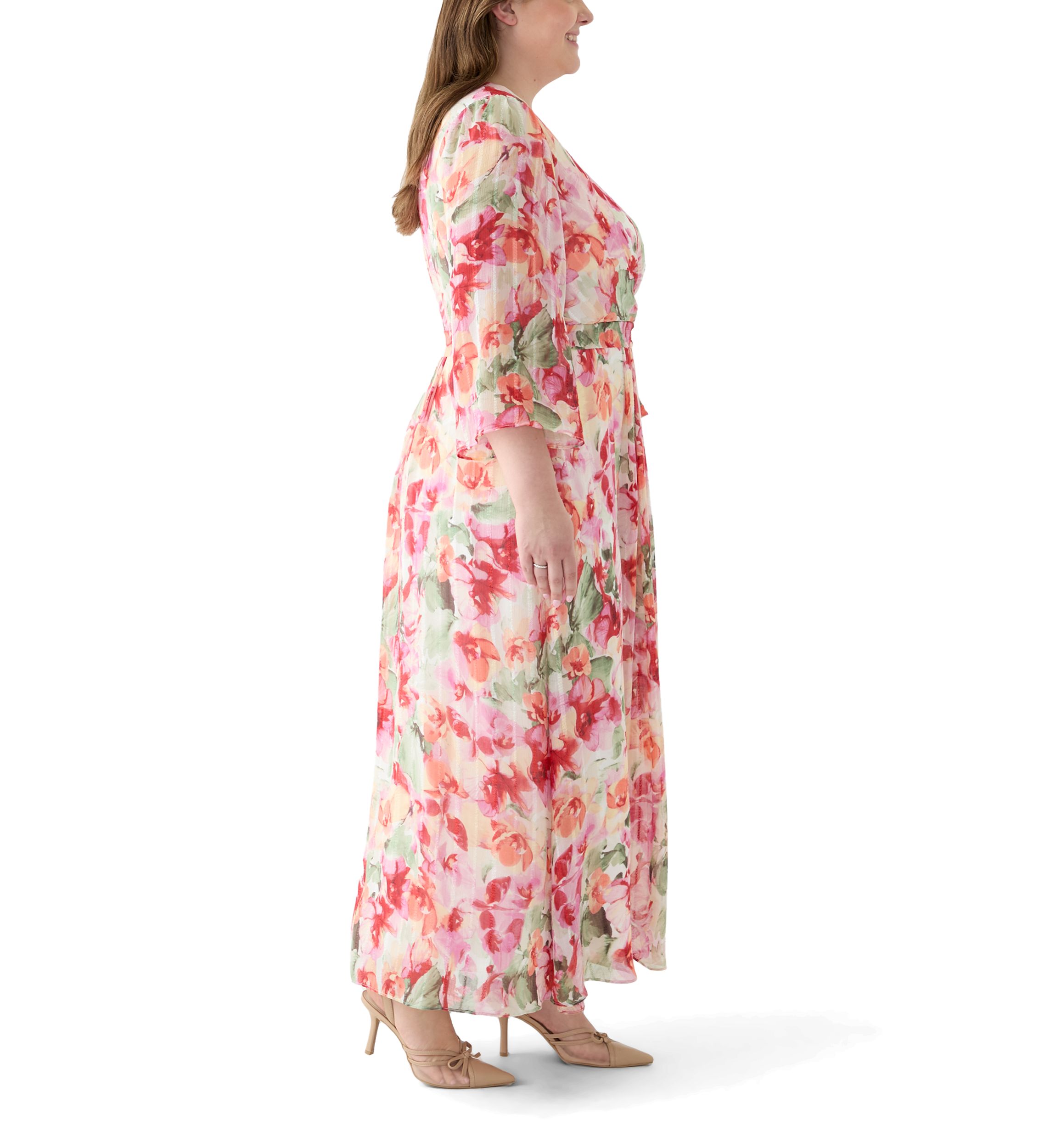 Plus Size Long Sleeve Printed Chiffon Dress