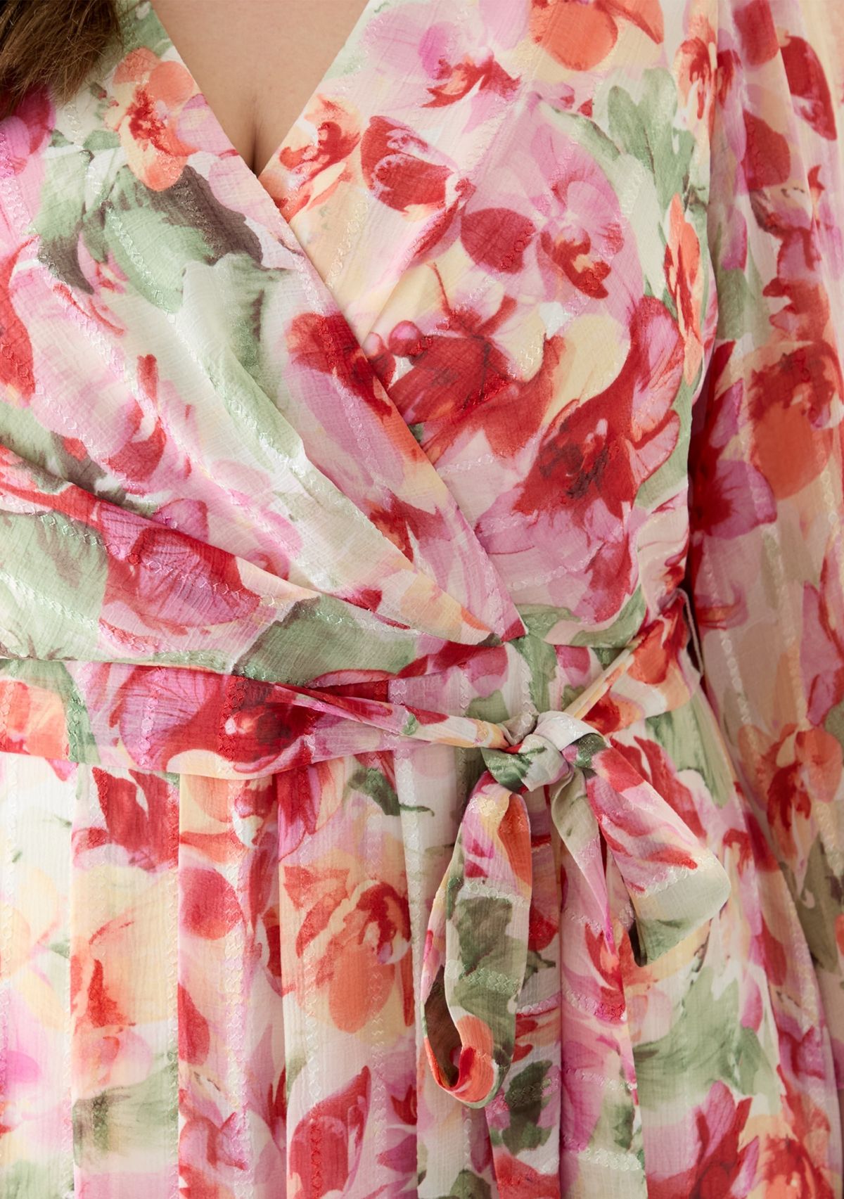 Plus Size Long Sleeve Printed Chiffon Dress