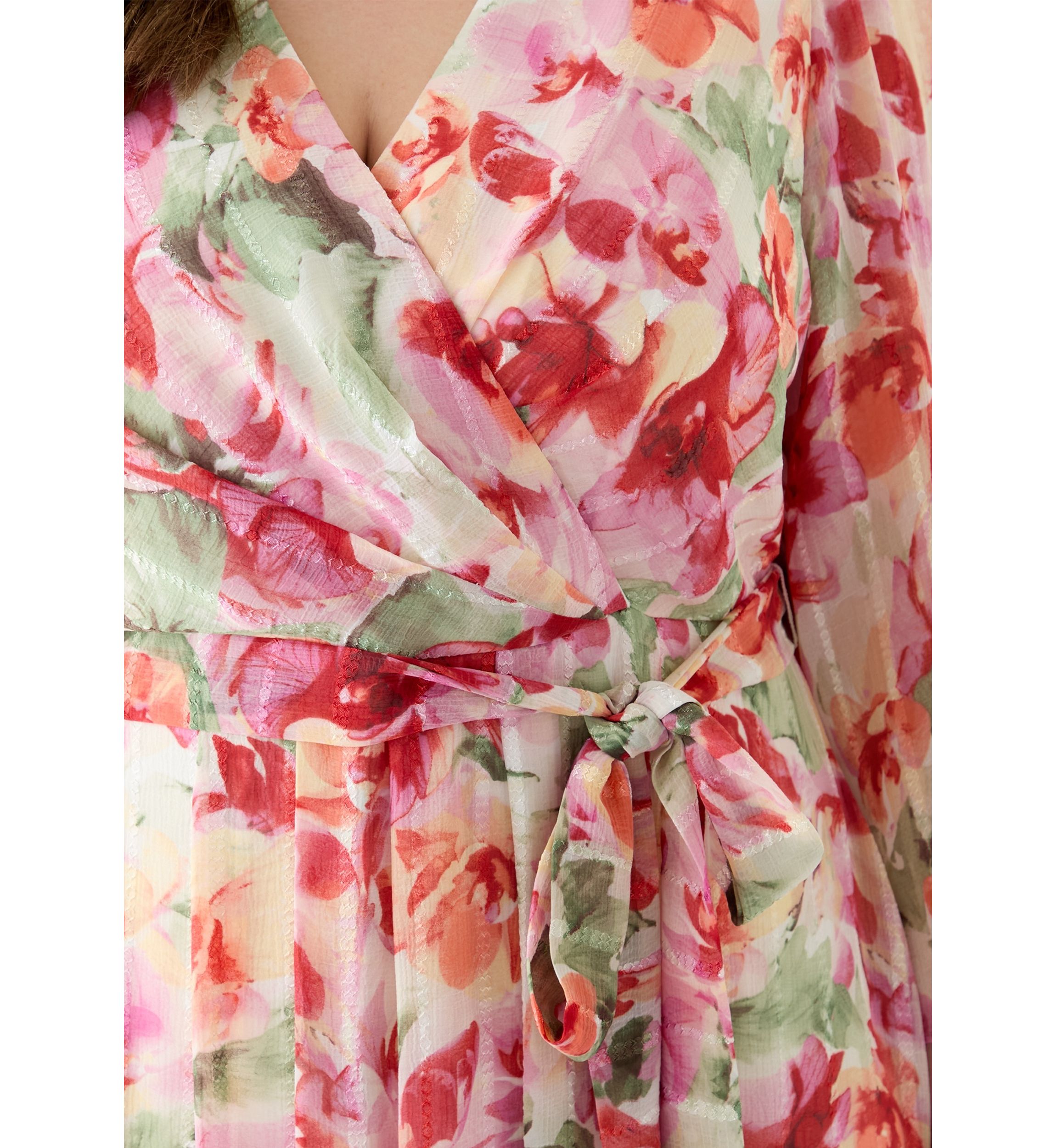Plus Size Long Sleeve Printed Chiffon Dress
