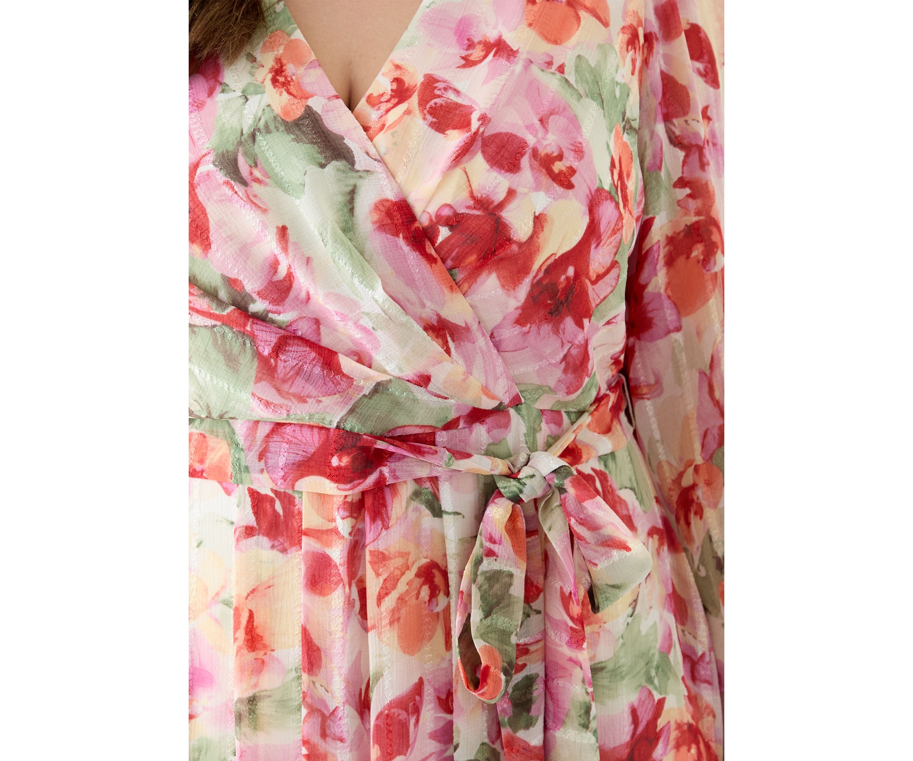 Plus Size Long Sleeve Printed Chiffon Dress