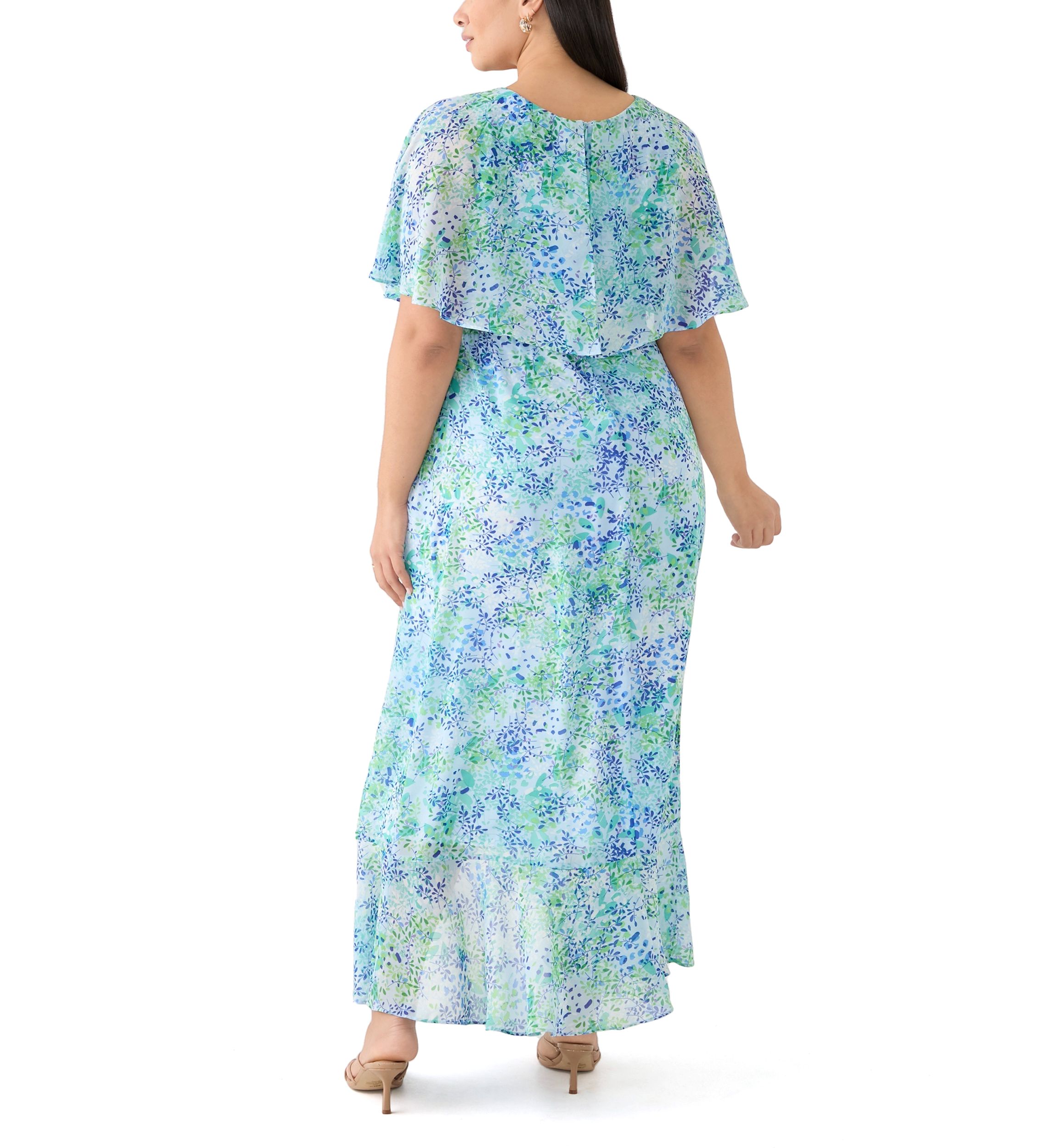 Plus Size Cape Sleeve Floral Maxi Dress