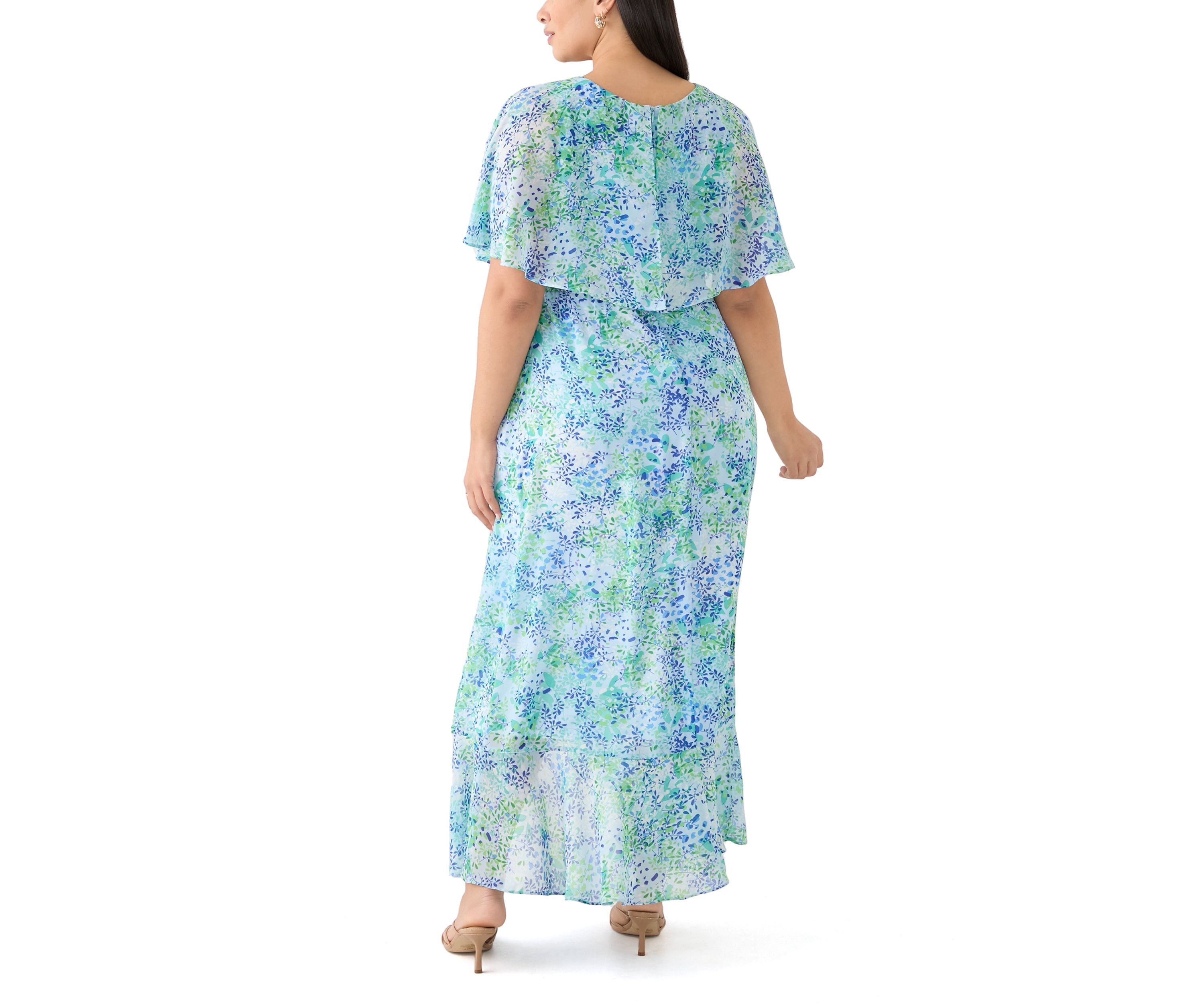 Plus Size Cape Sleeve Floral Maxi Dress