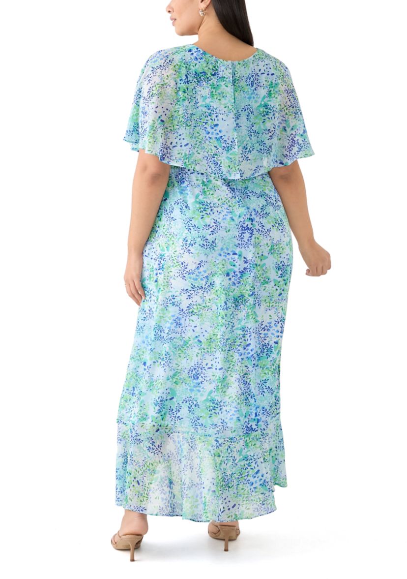 Plus Size Cape Sleeve Floral Maxi Dress