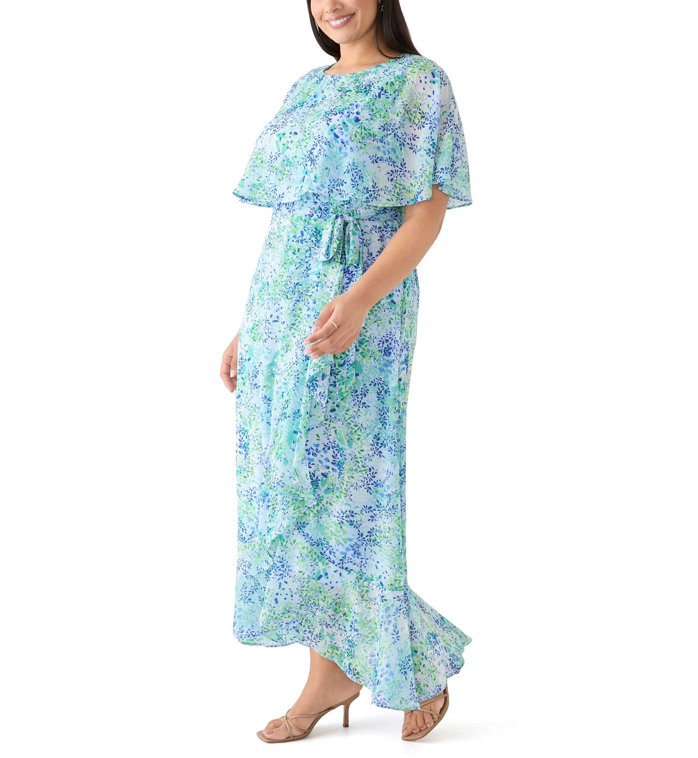 Plus Size Cape Sleeve Floral Maxi Dress