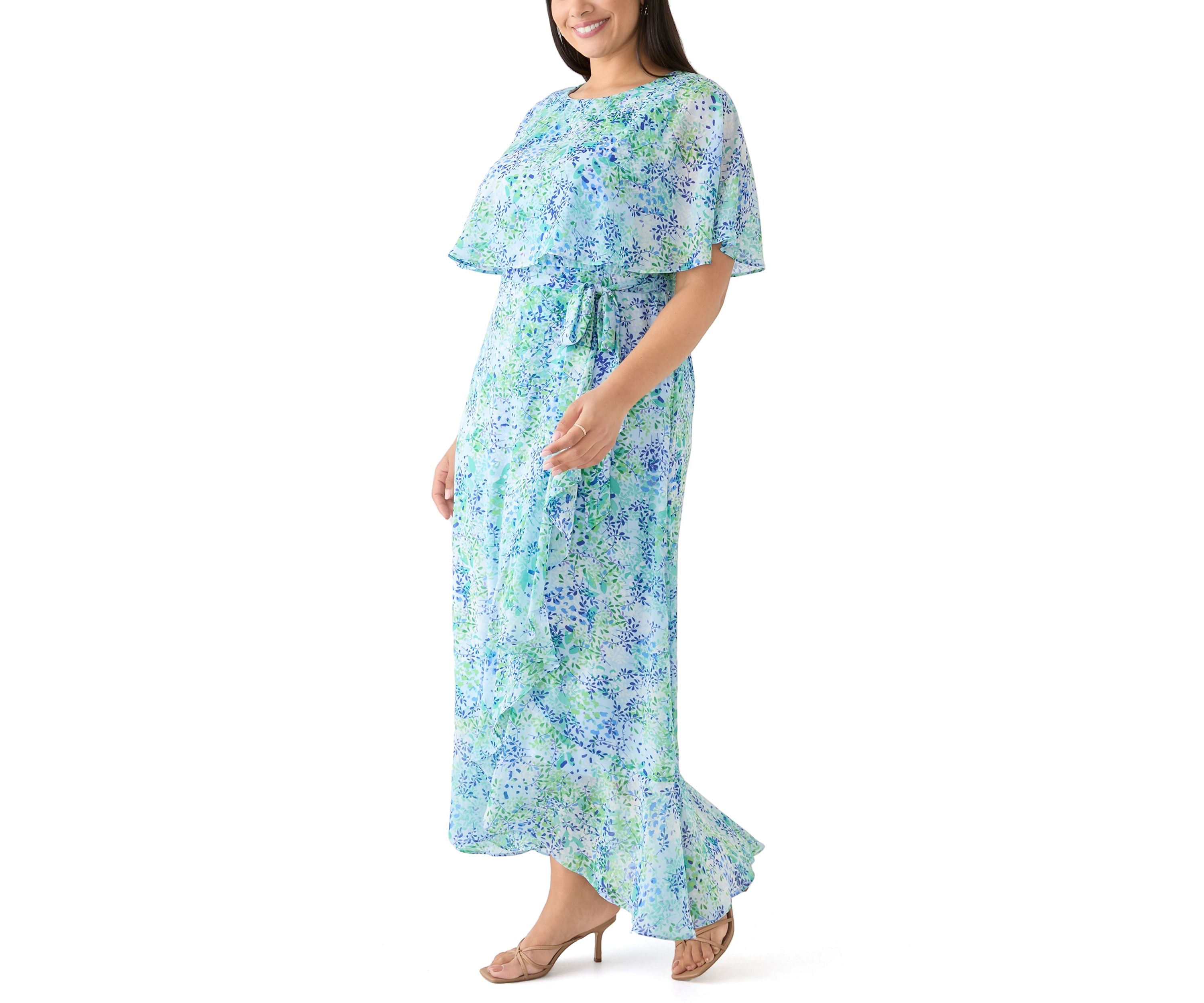 Plus Size Cape Sleeve Floral Maxi Dress