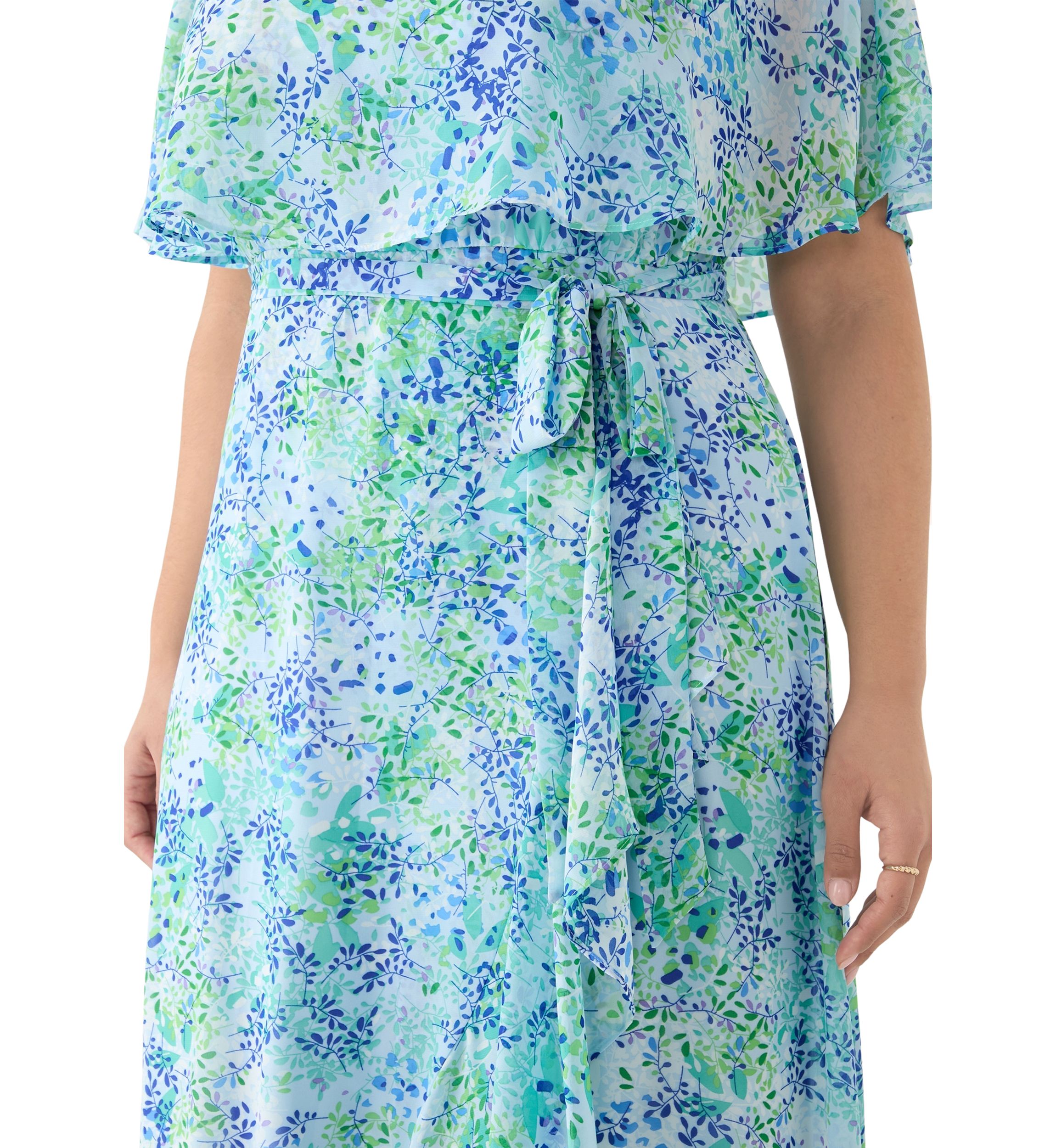 Plus Size Cape Sleeve Floral Maxi Dress