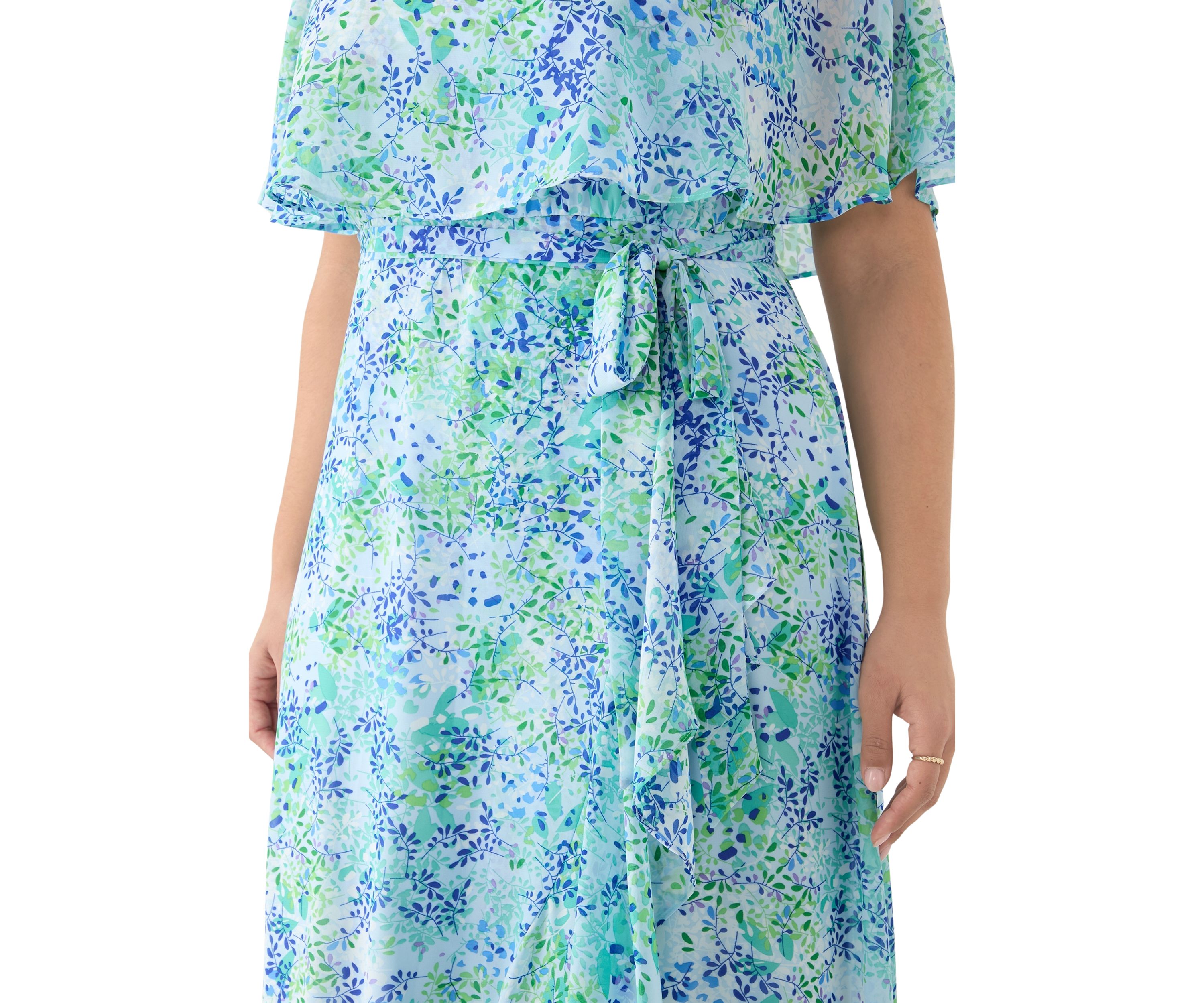 Plus Size Cape Sleeve Floral Maxi Dress