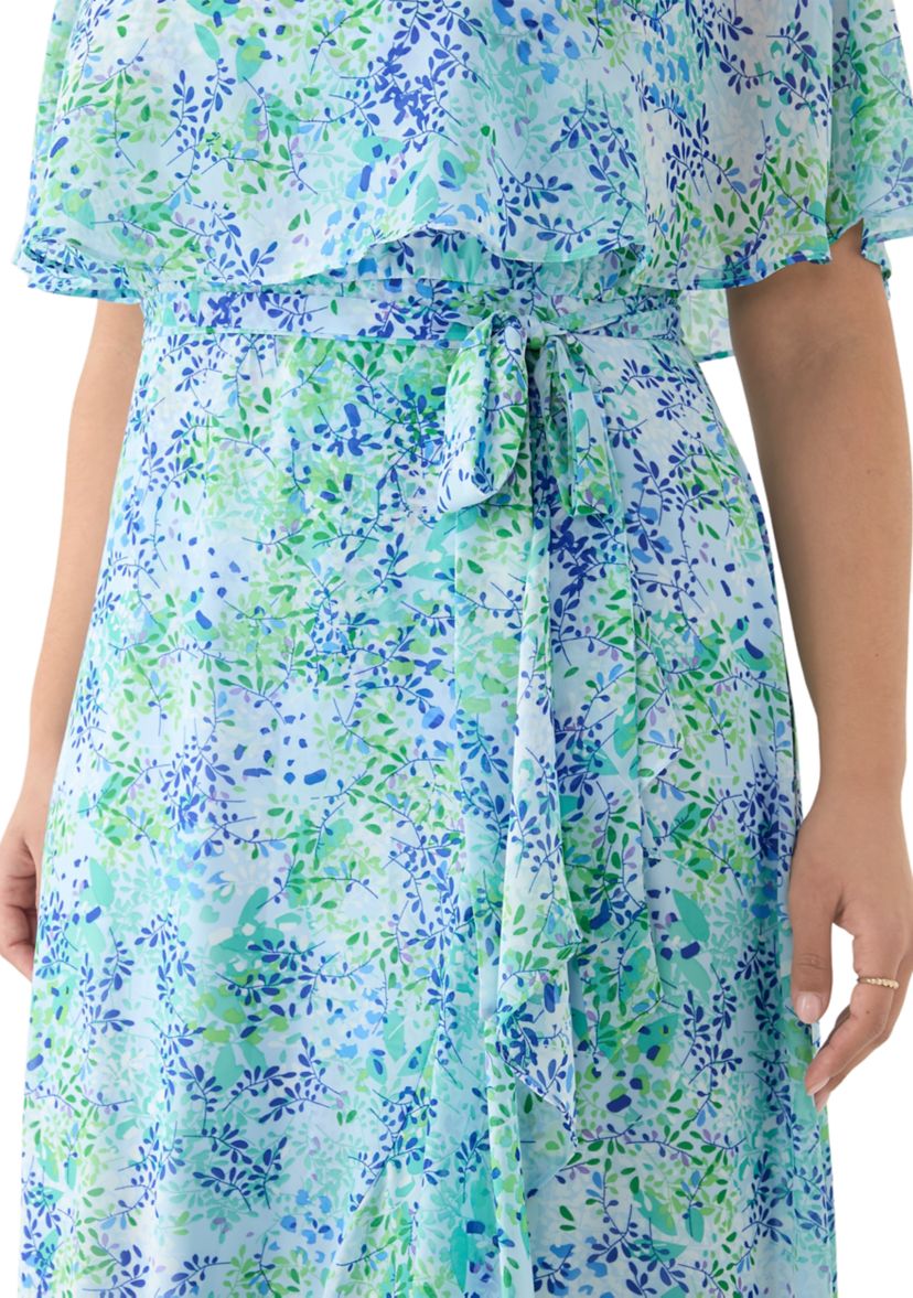 Plus Size Cape Sleeve Floral Maxi Dress