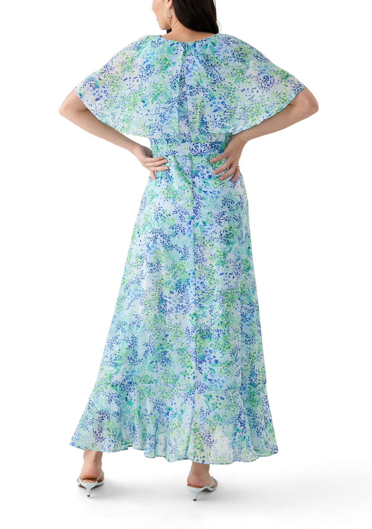 Womens Short Sleeve Crew Neck Floral Print Maxi Dress