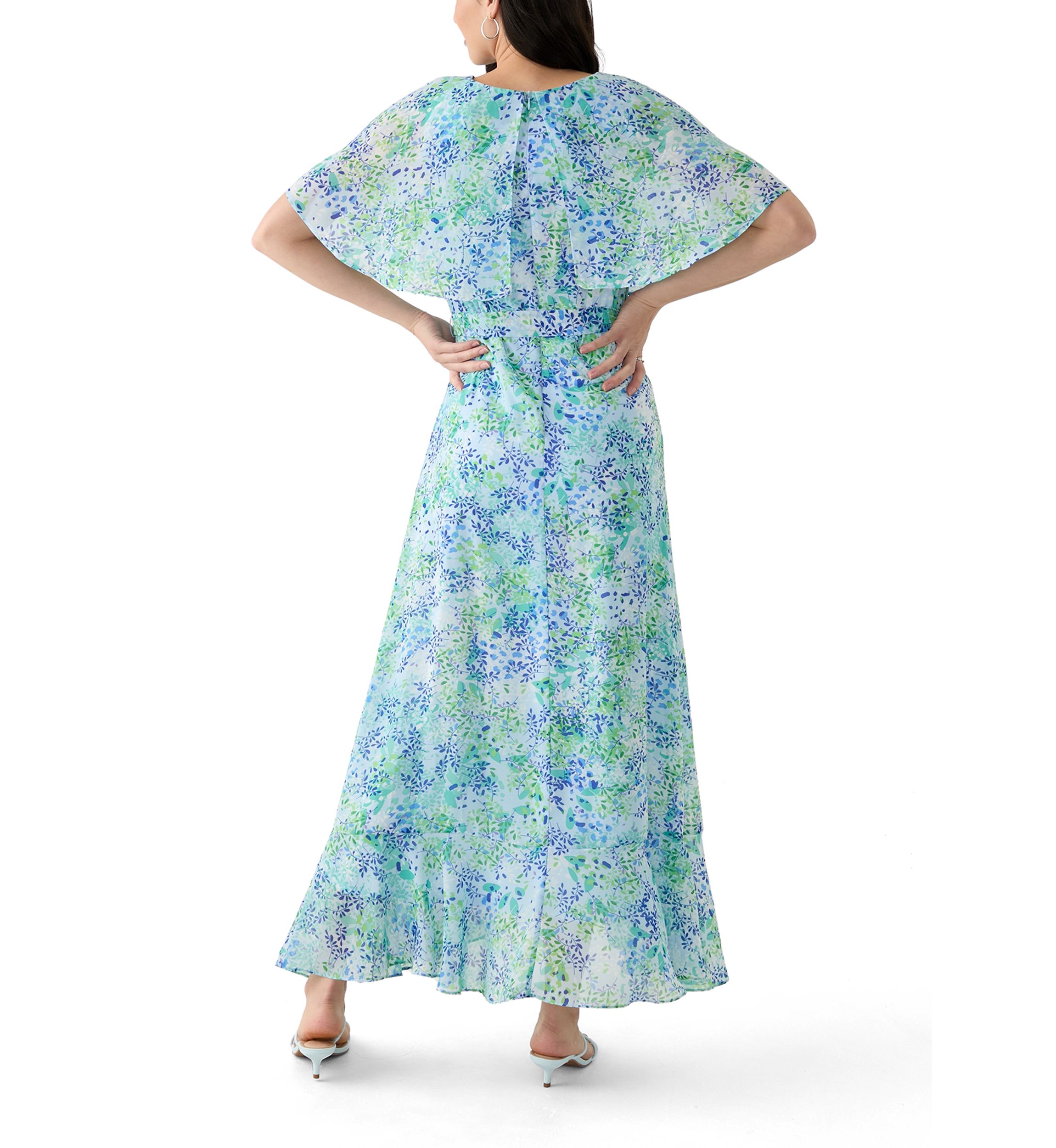 Womens Short Sleeve Crew Neck Floral Print Maxi Dress