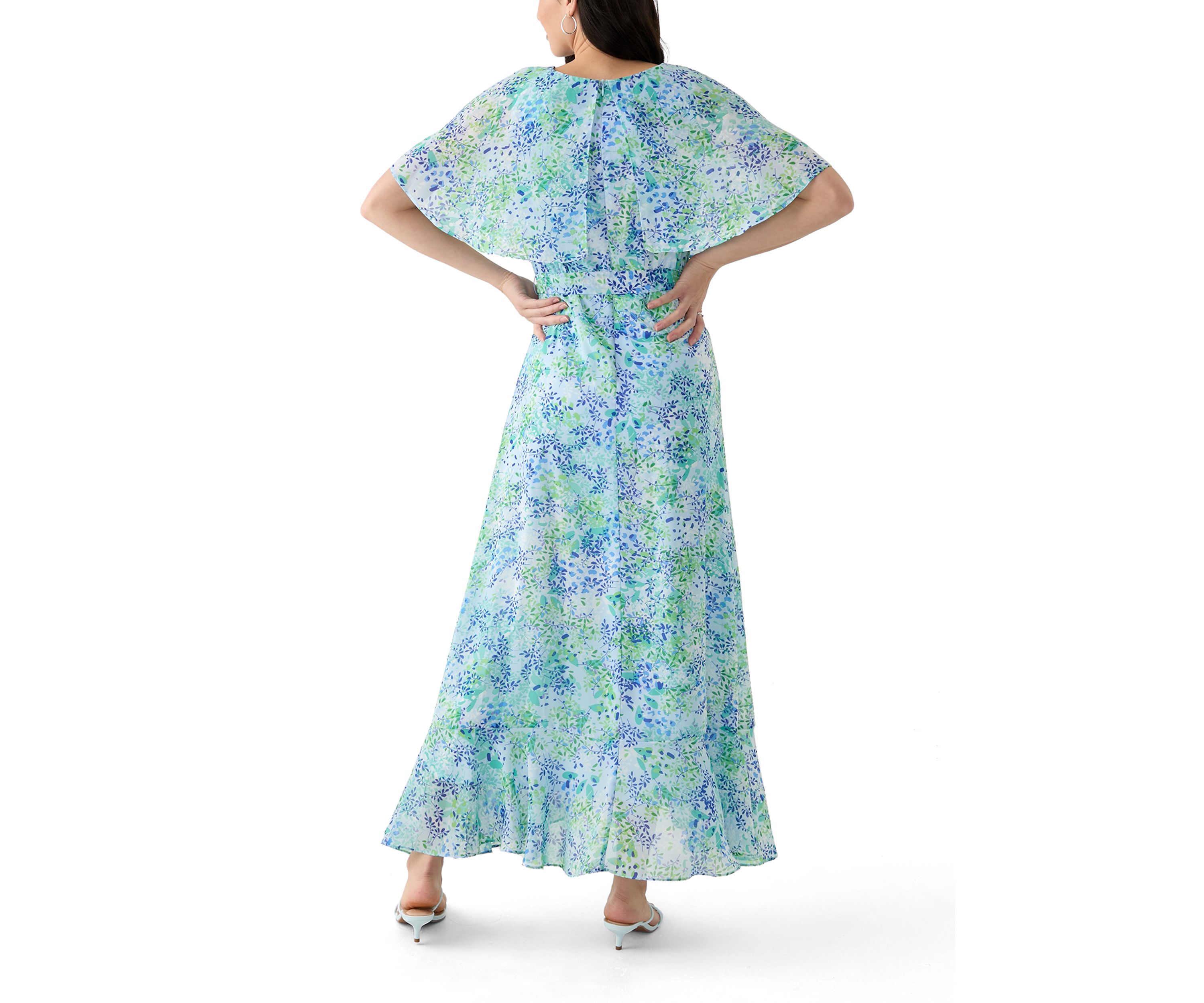 Womens Short Sleeve Crew Neck Floral Print Maxi Dress
