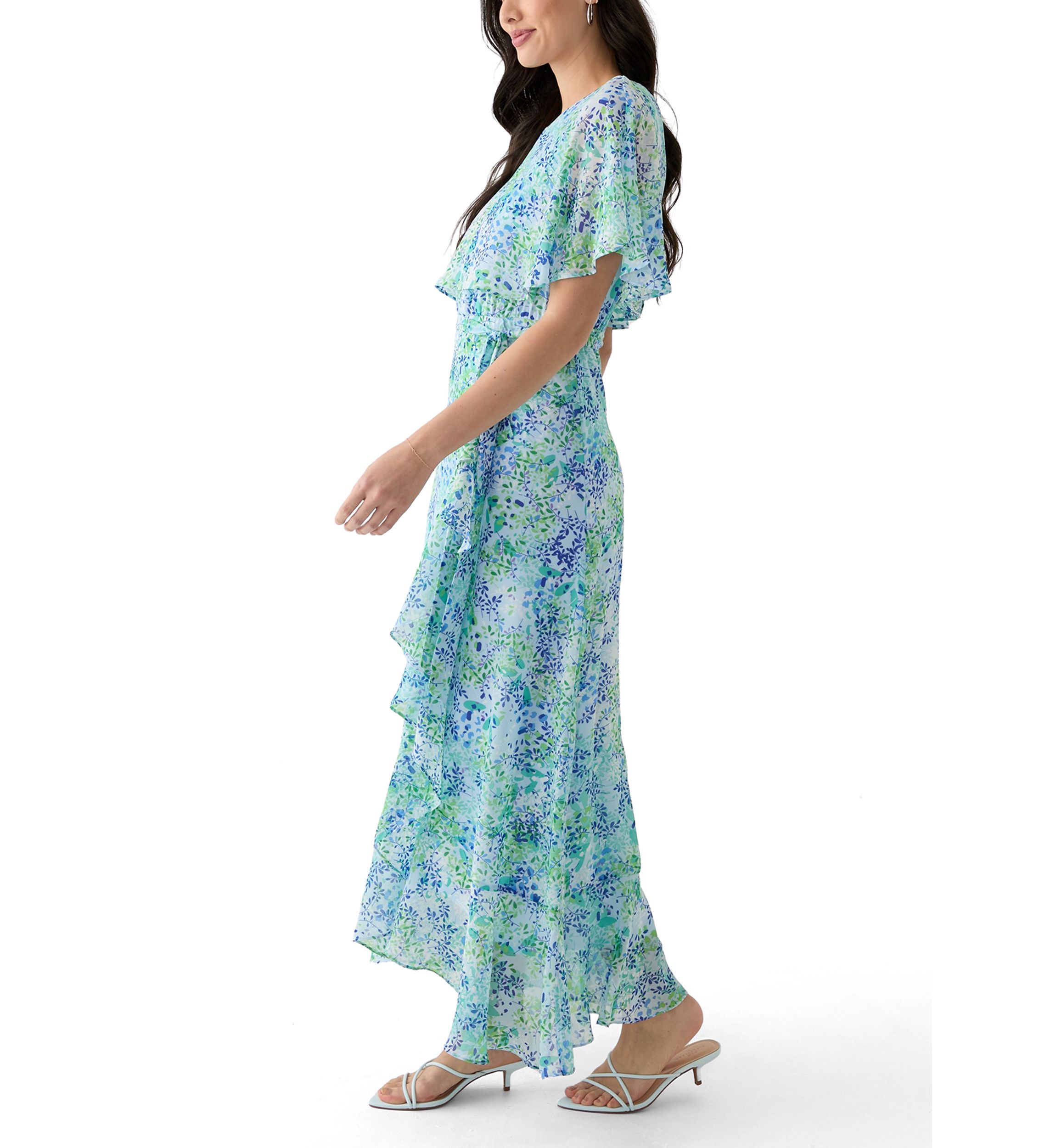 Womens Short Sleeve Crew Neck Floral Print Maxi Dress