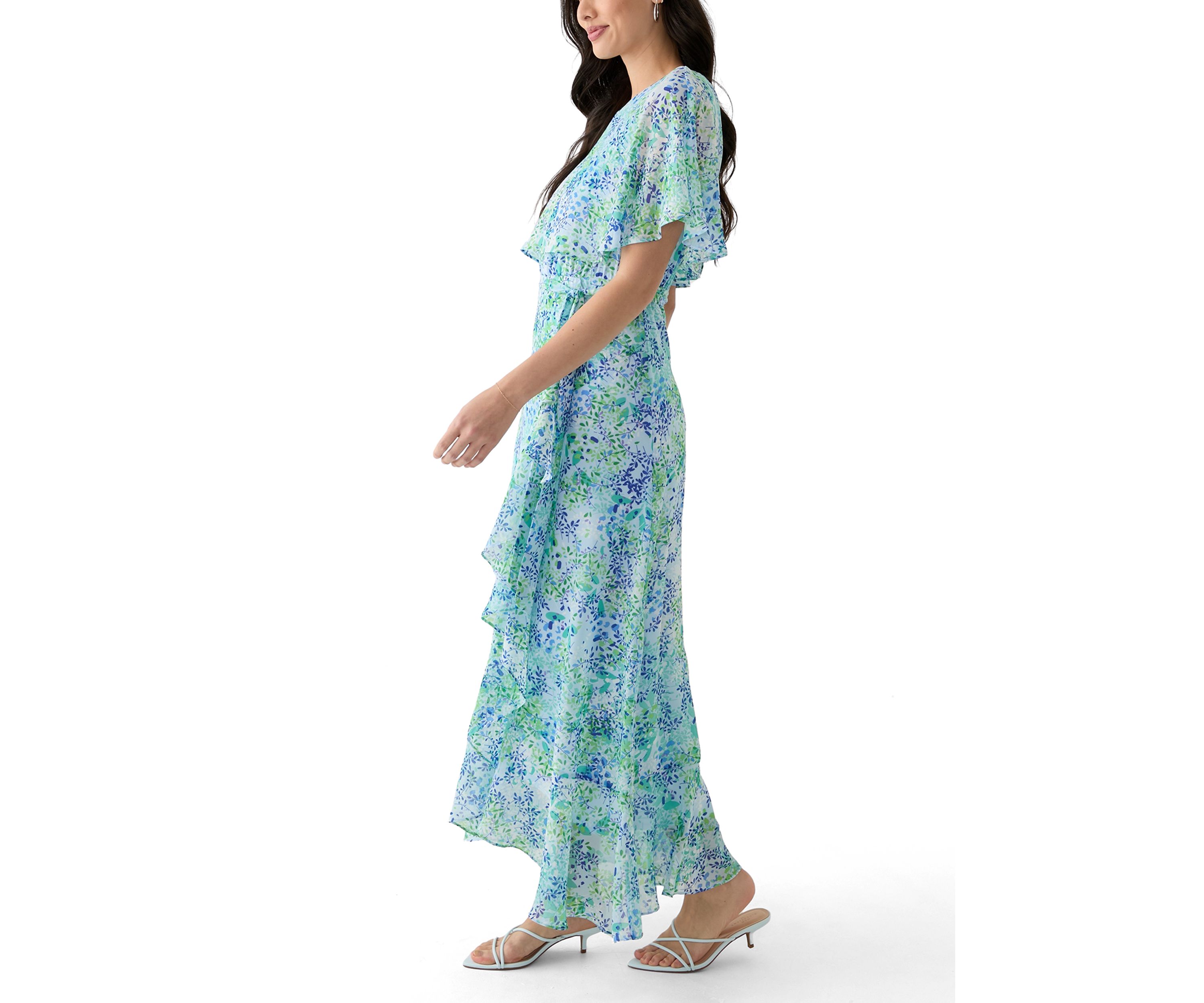 Womens Short Sleeve Crew Neck Floral Print Maxi Dress