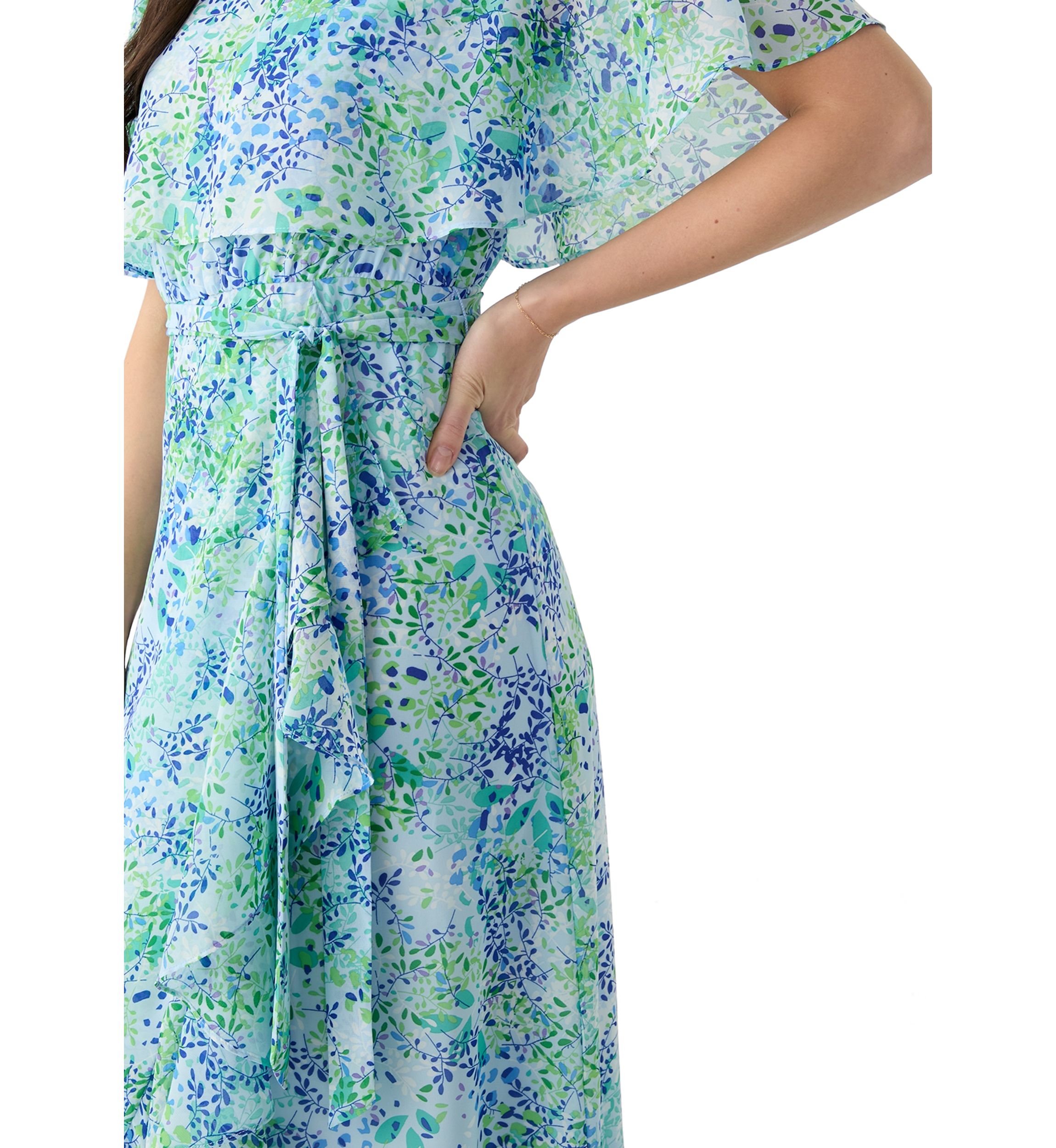 Womens Short Sleeve Crew Neck Floral Print Maxi Dress