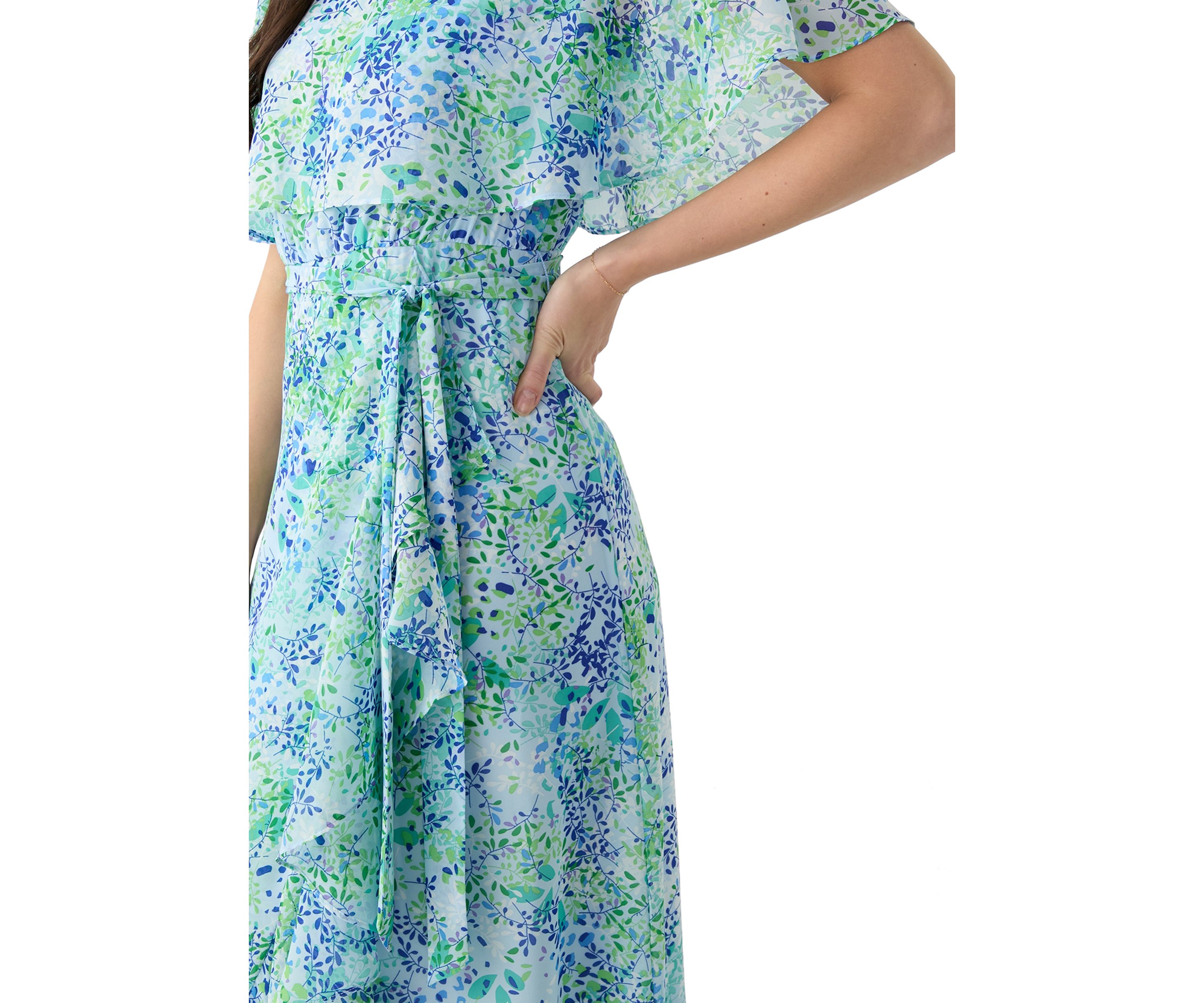 Womens Short Sleeve Crew Neck Floral Print Maxi Dress