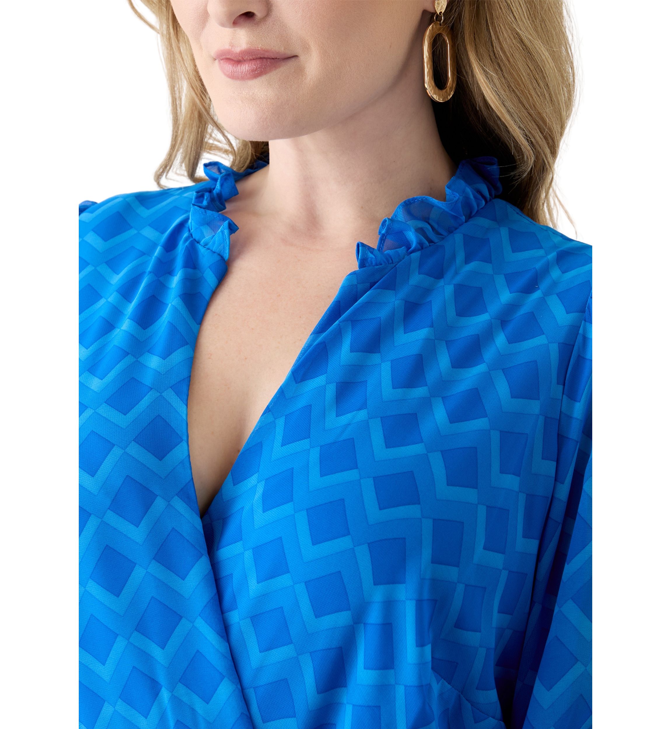 Plus Size Solid V-Neck Tie Waist Dress