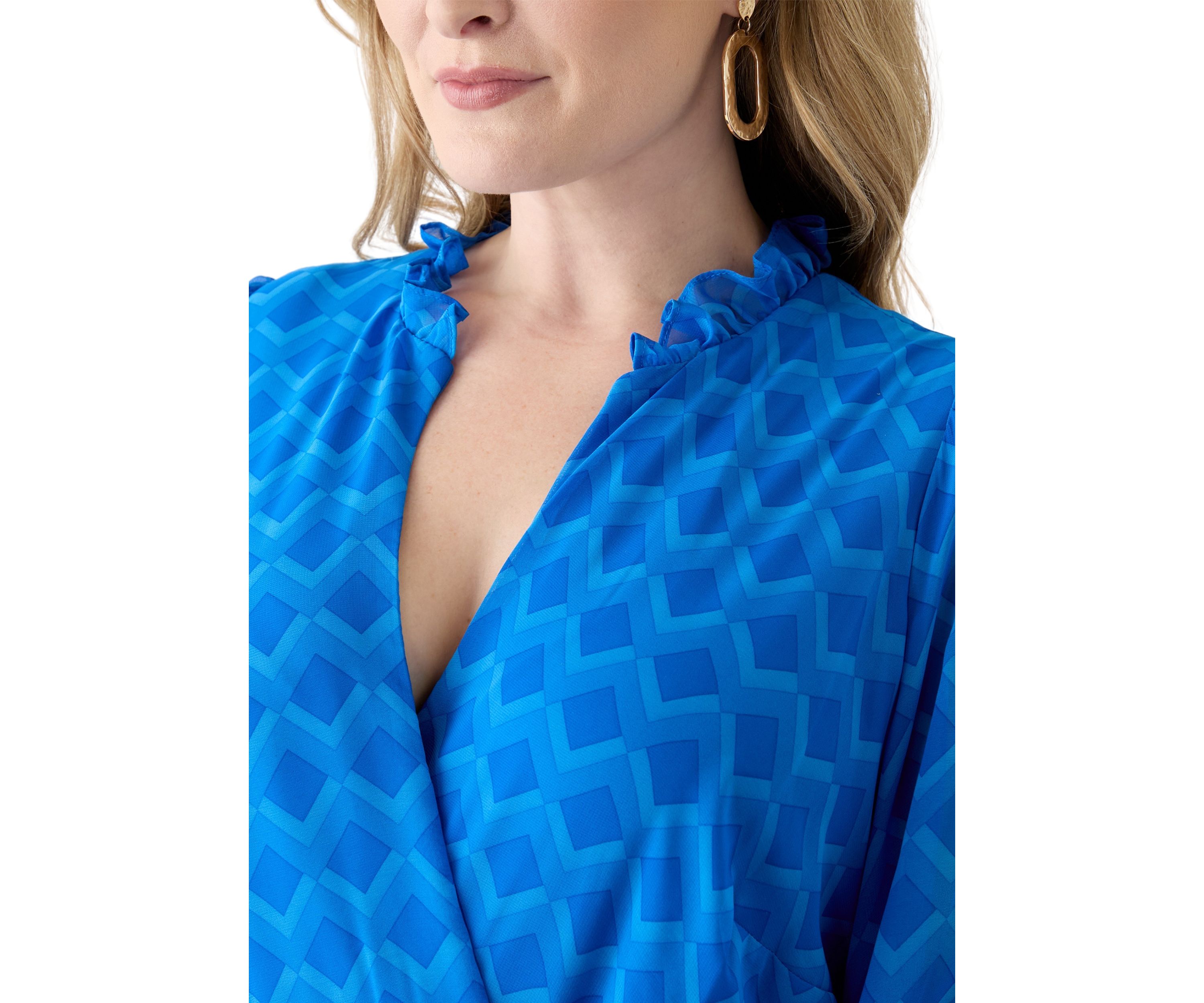 Plus Size Solid V-Neck Tie Waist Dress