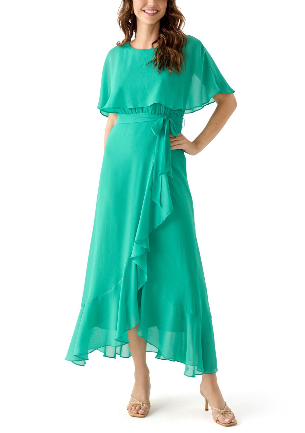 Womens Short Sleeve Crew Neck Chiffon Dress