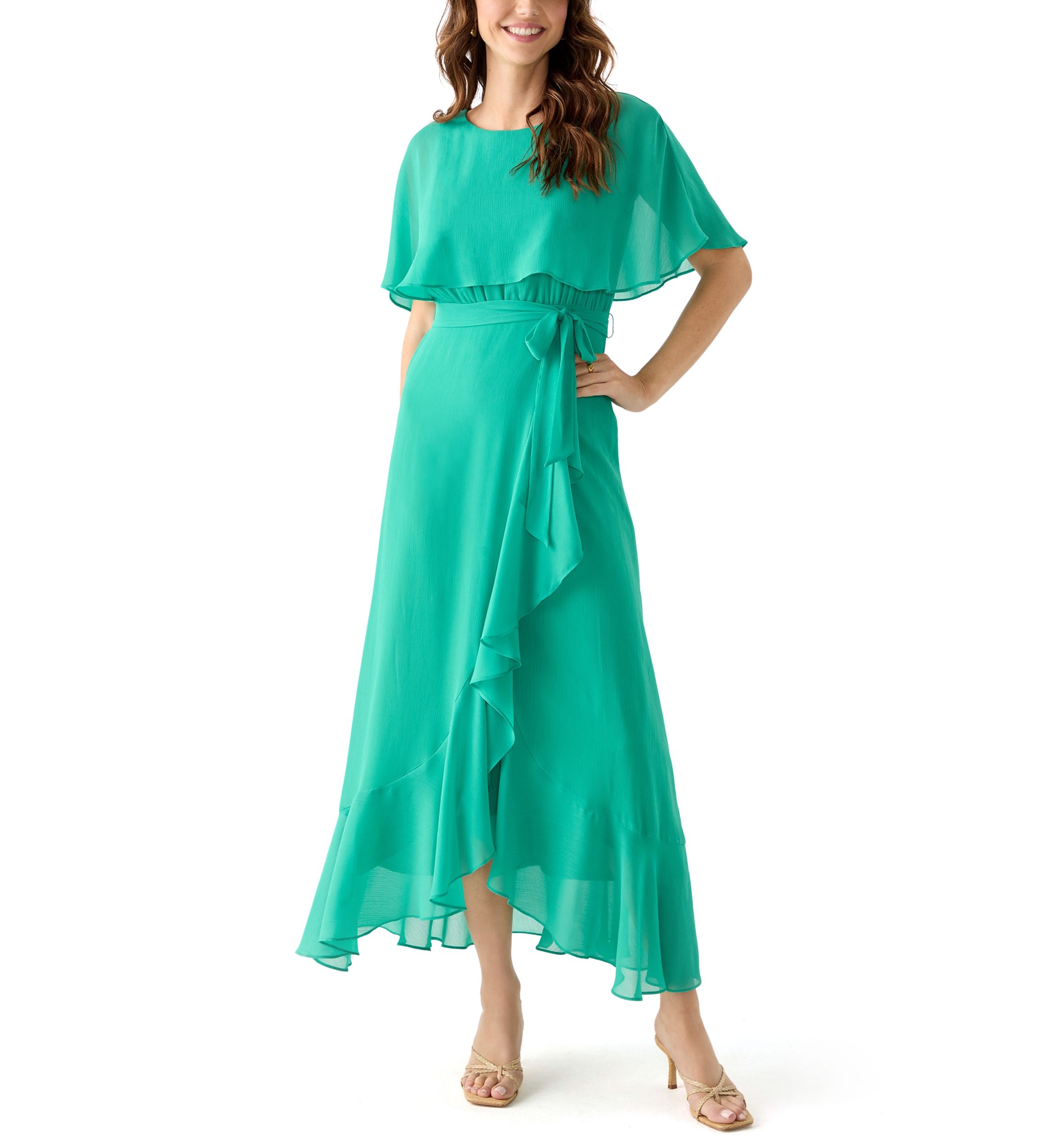 Womens Short Sleeve Crew Neck Chiffon Dress