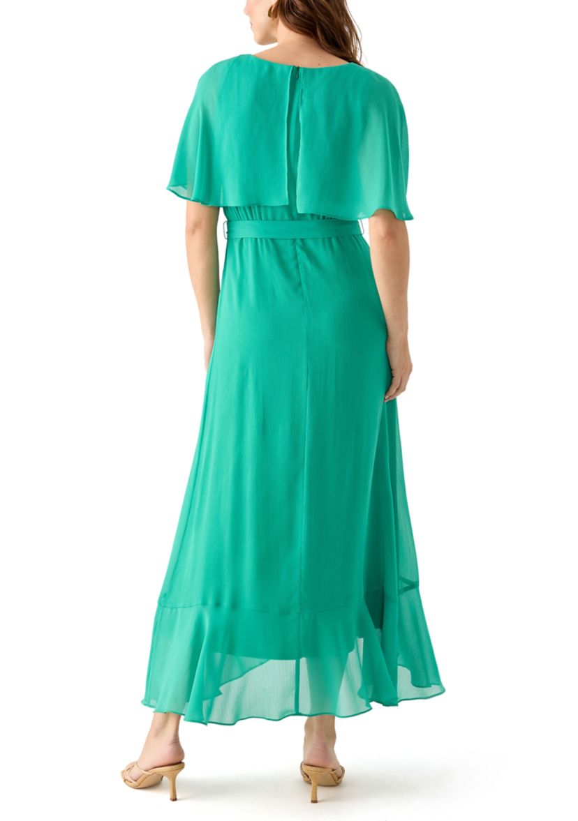 Womens Short Sleeve Crew Neck Chiffon Dress