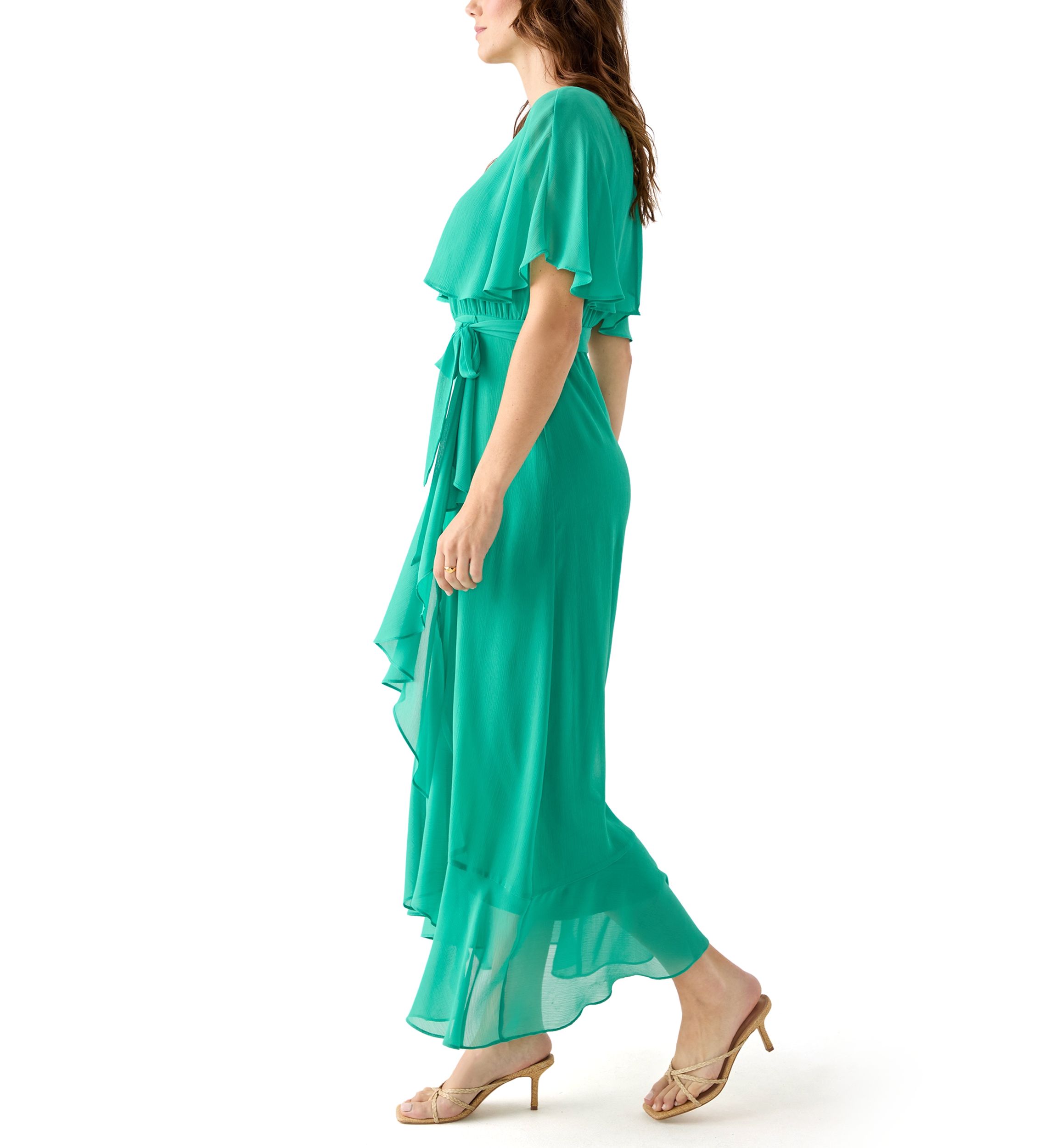 Womens Short Sleeve Crew Neck Chiffon Dress