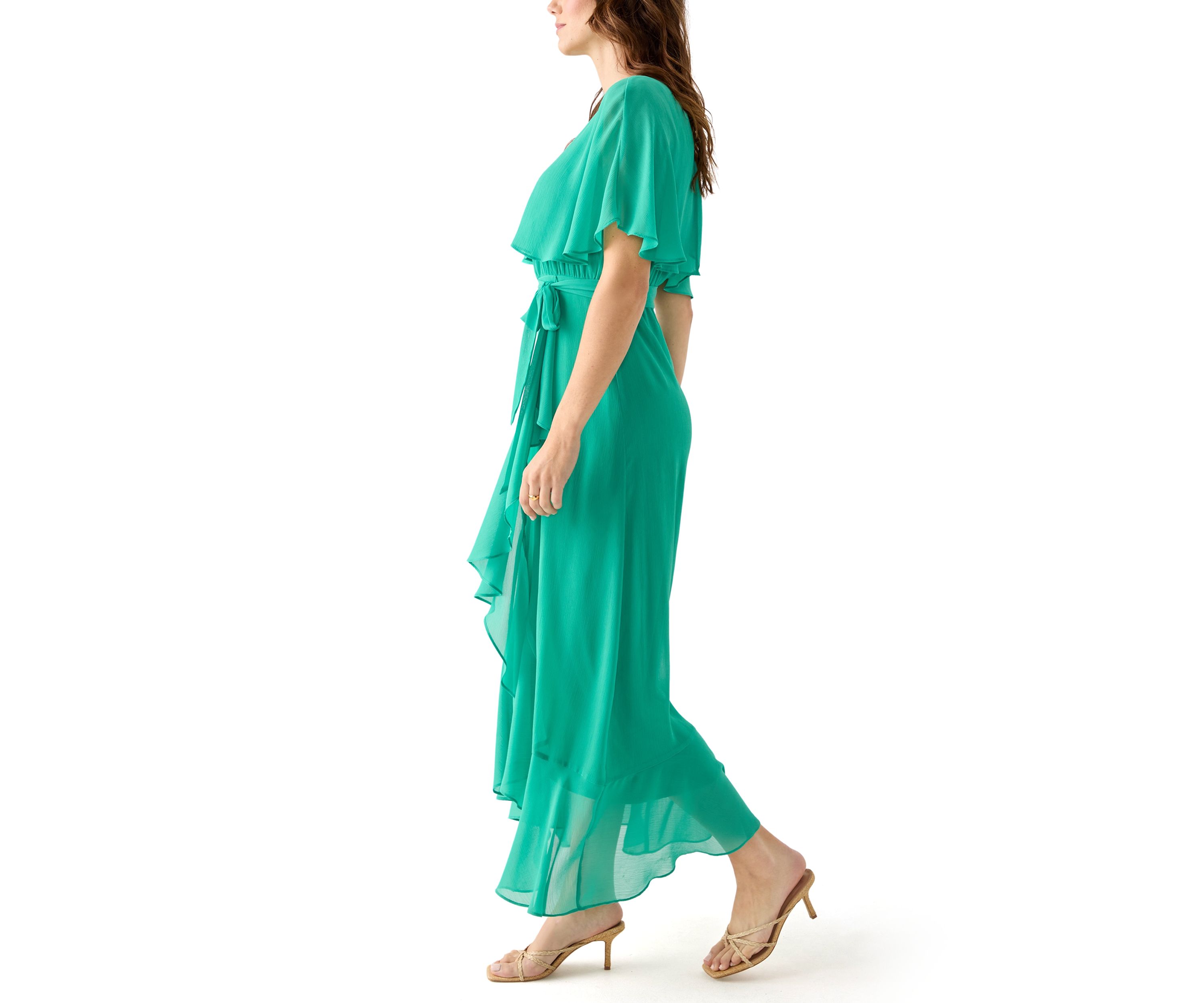 Womens Short Sleeve Crew Neck Chiffon Dress