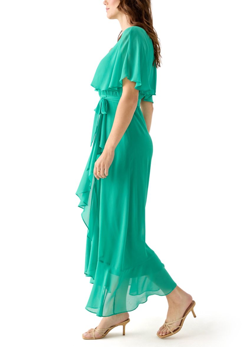 Womens Short Sleeve Crew Neck Chiffon Dress