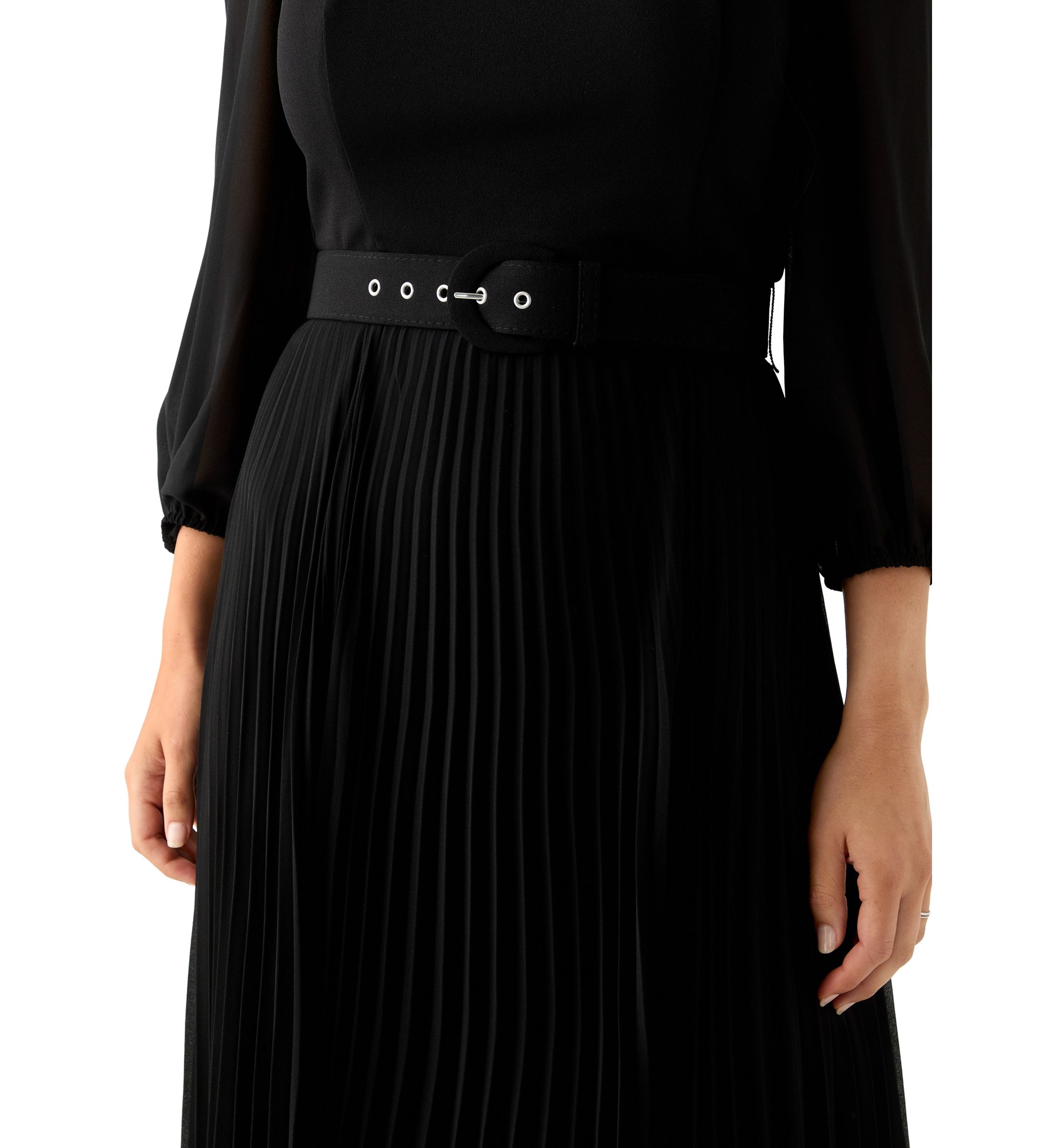 Womens Long Sleeve Belted Chiffon Gown