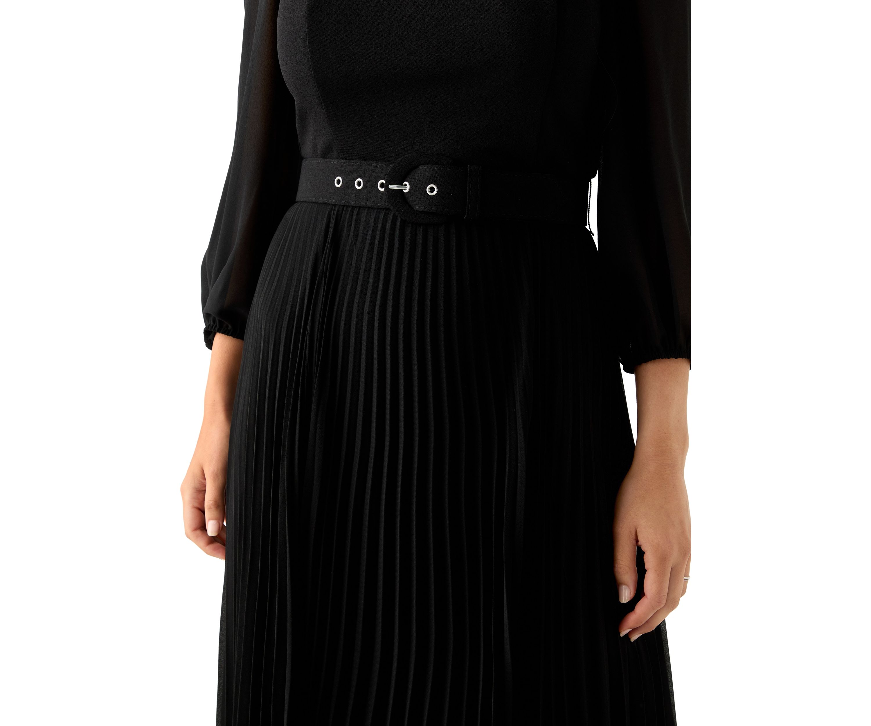 Womens Long Sleeve Belted Chiffon Gown