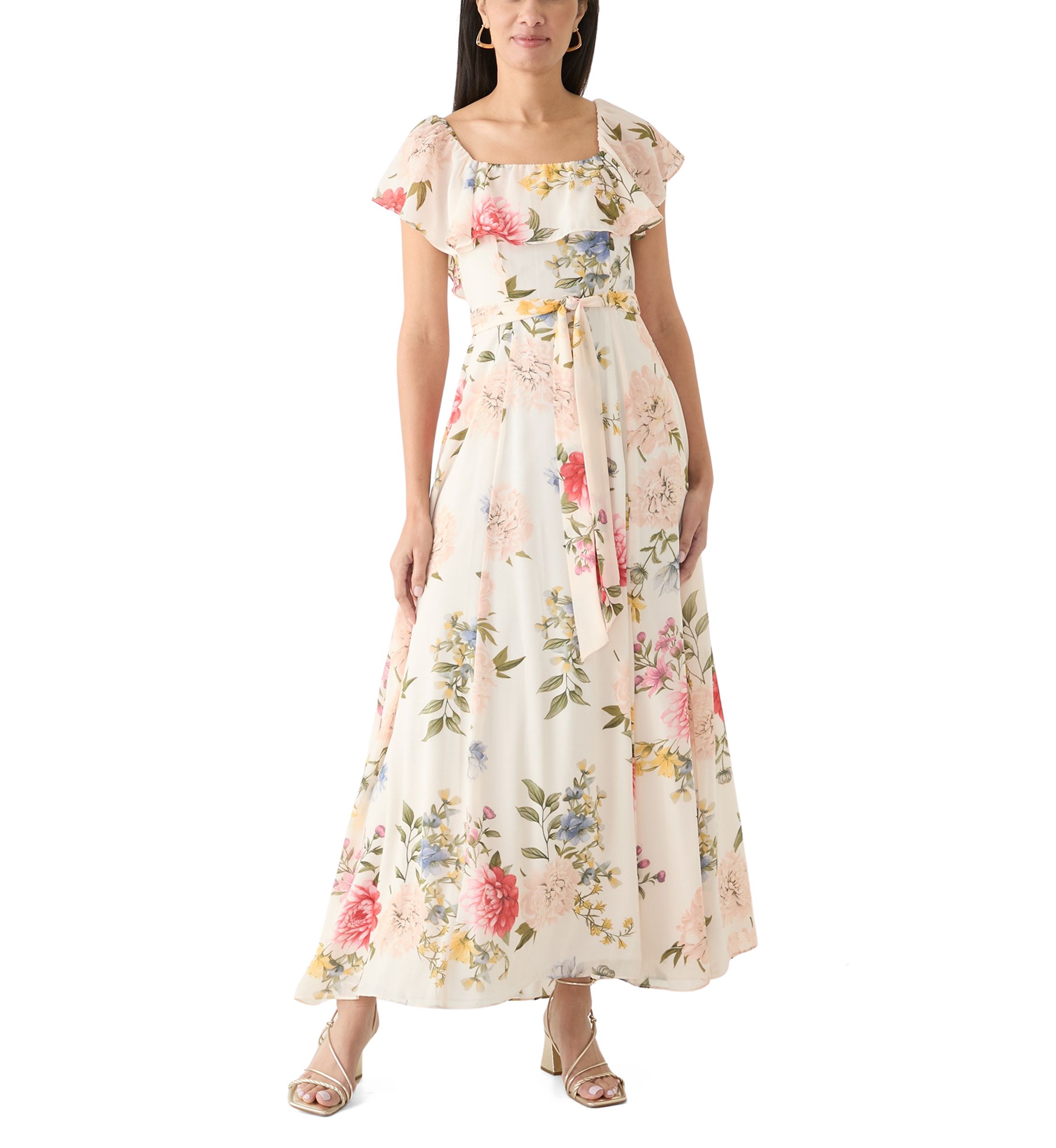Womens Short Sleeve Square Neck Floral Print Dress