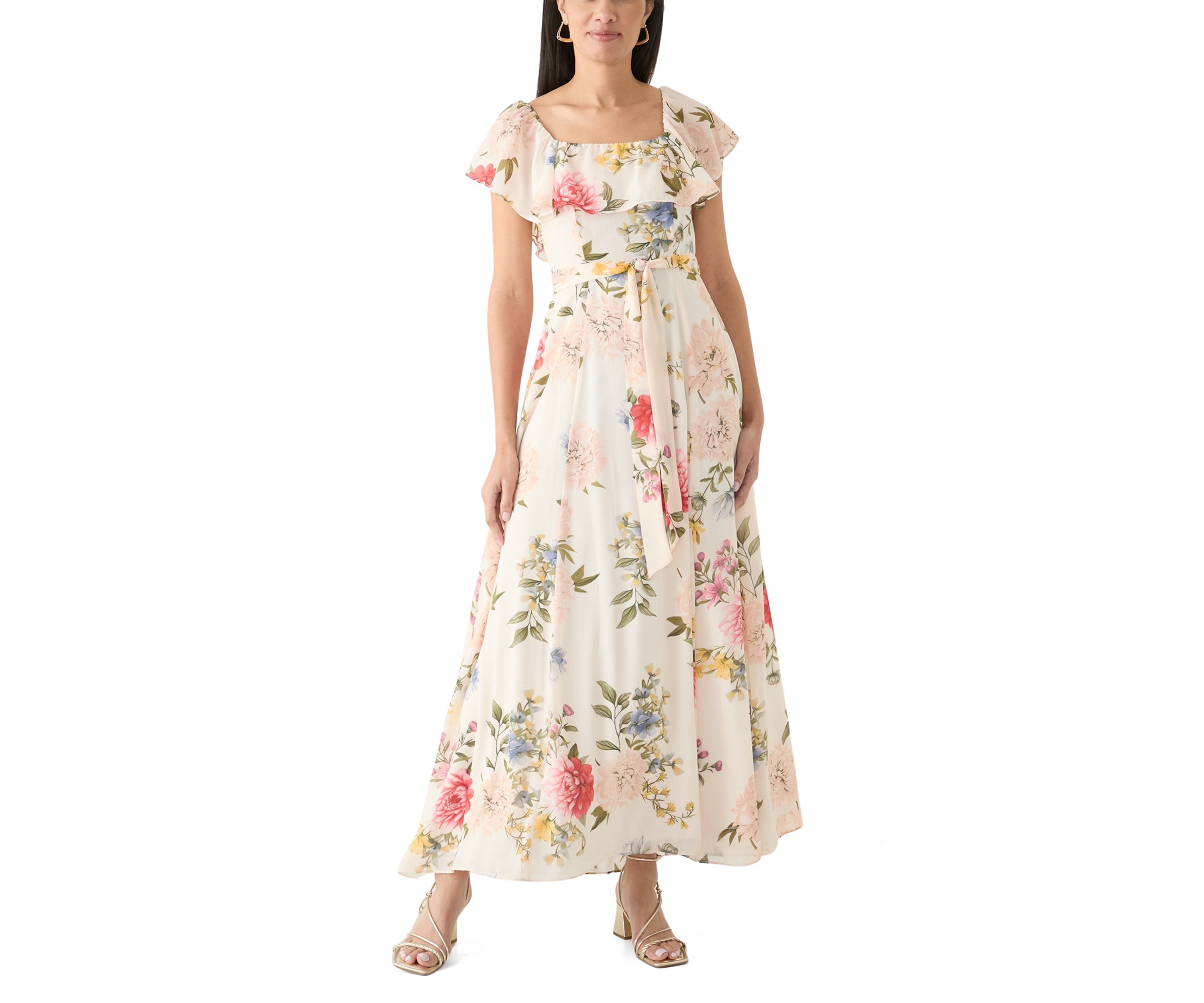 Womens Short Sleeve Square Neck Floral Print Dress
