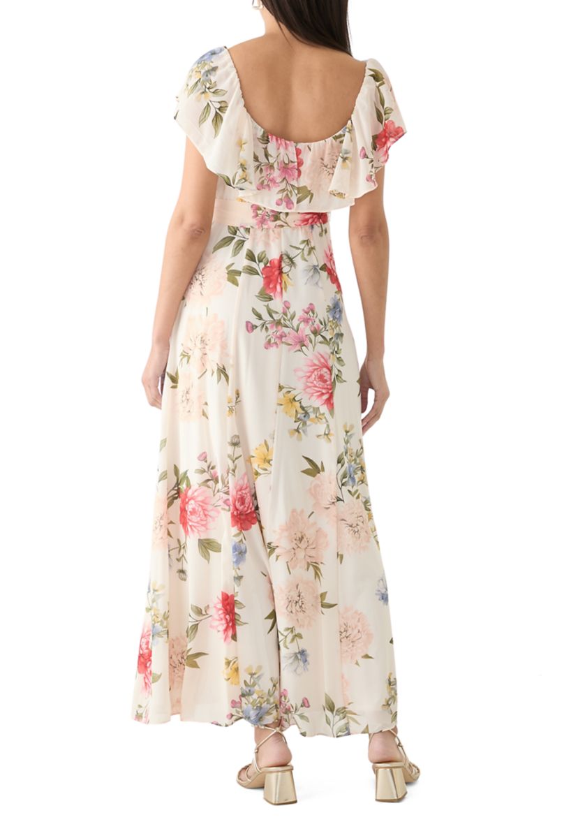 Womens Short Sleeve Square Neck Floral Print Dress