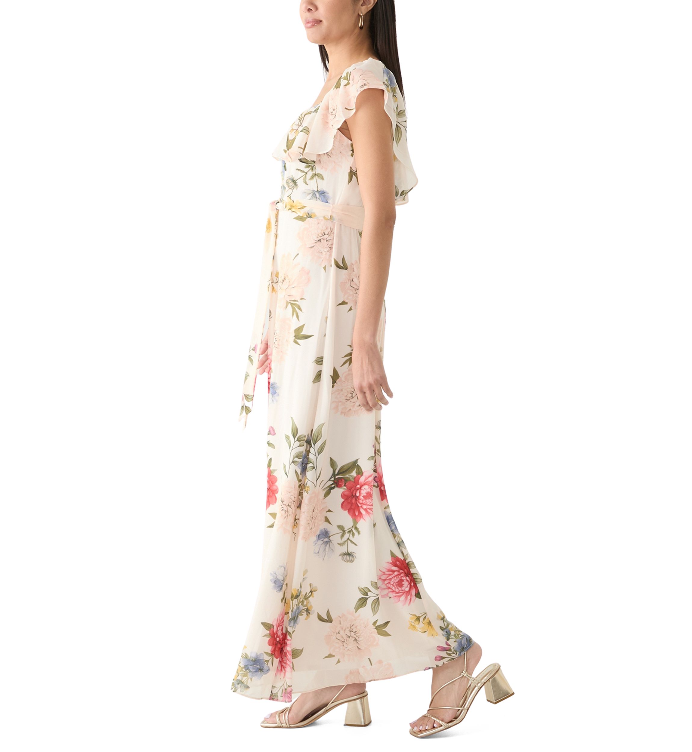 Womens Short Sleeve Square Neck Floral Print Dress