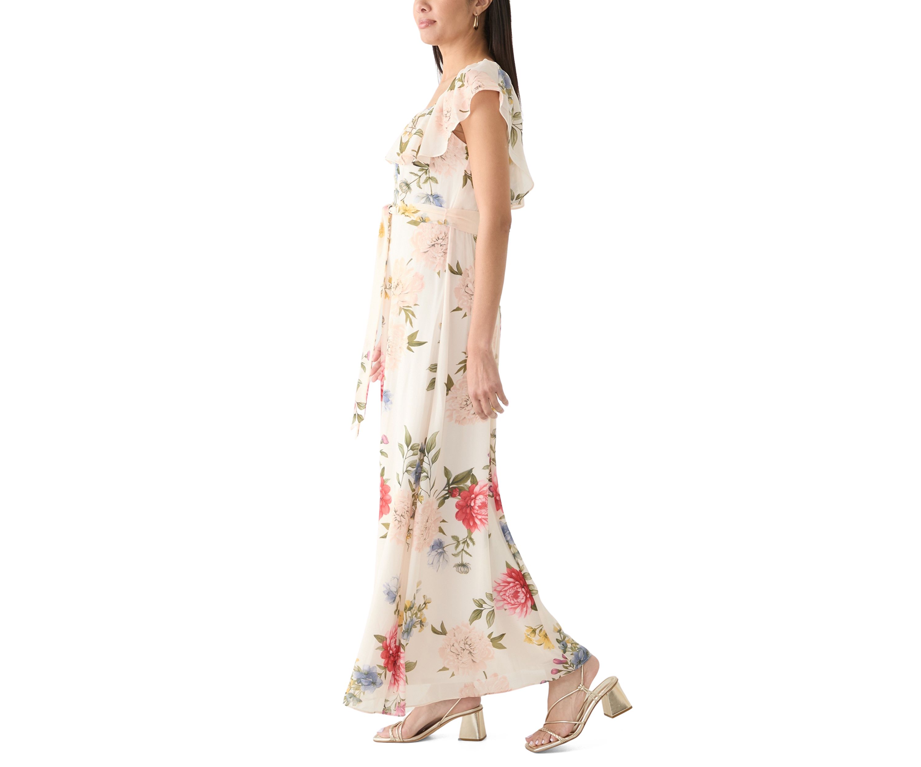 Womens Short Sleeve Square Neck Floral Print Dress