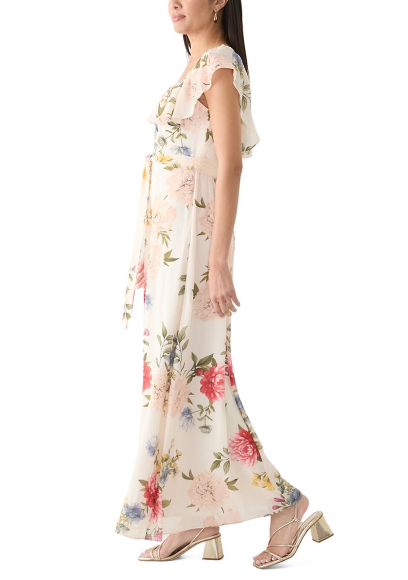 Womens Short Sleeve Square Neck Floral Print Dress