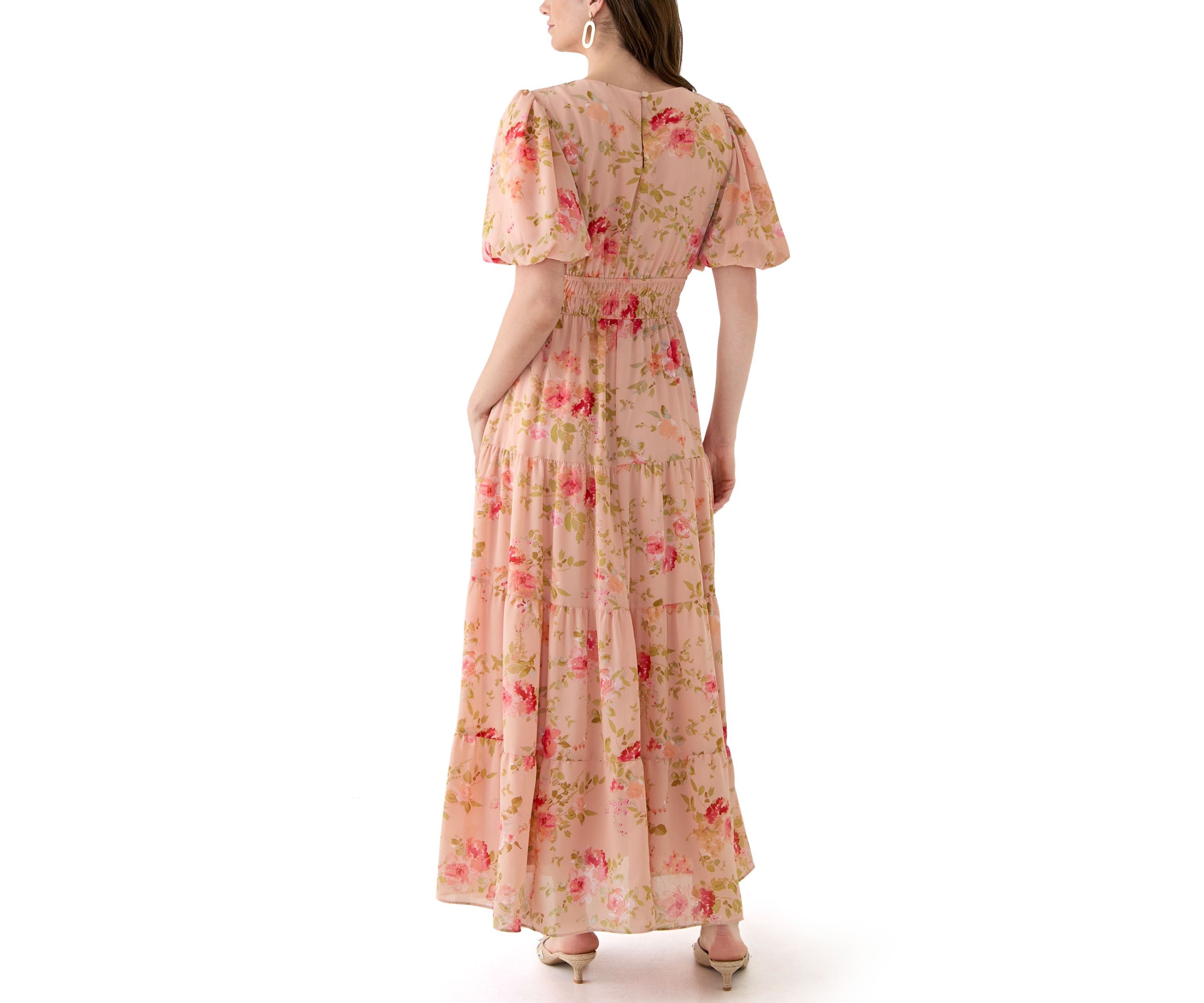 Womens Puff Sleeve Ditsy Floral Maxi Dress