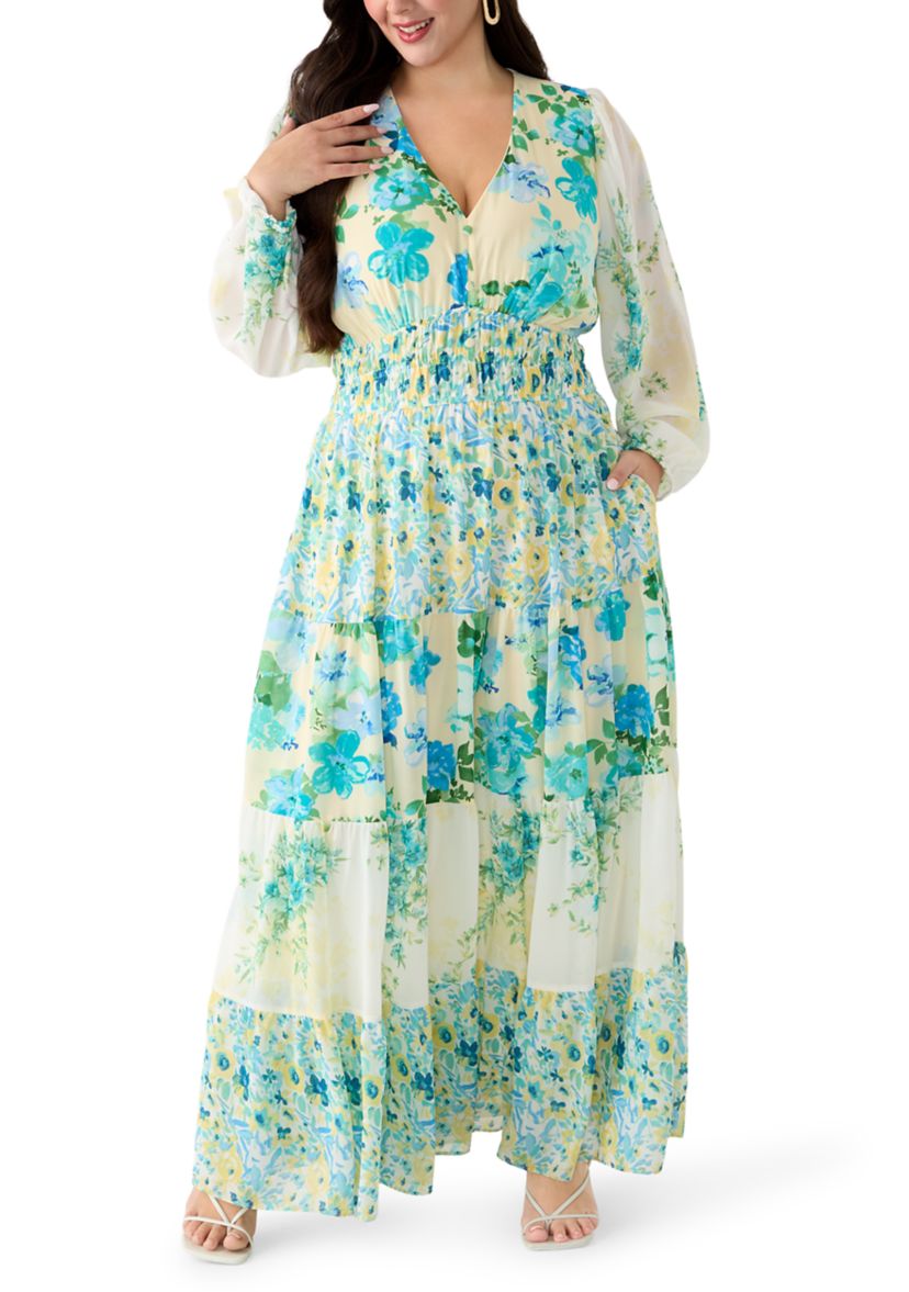 chinese dress ladies Chic A-Line Maxi Chiffon Plus Size Bridesmaid Dress COCOMELODY CB0775, Soft Blush