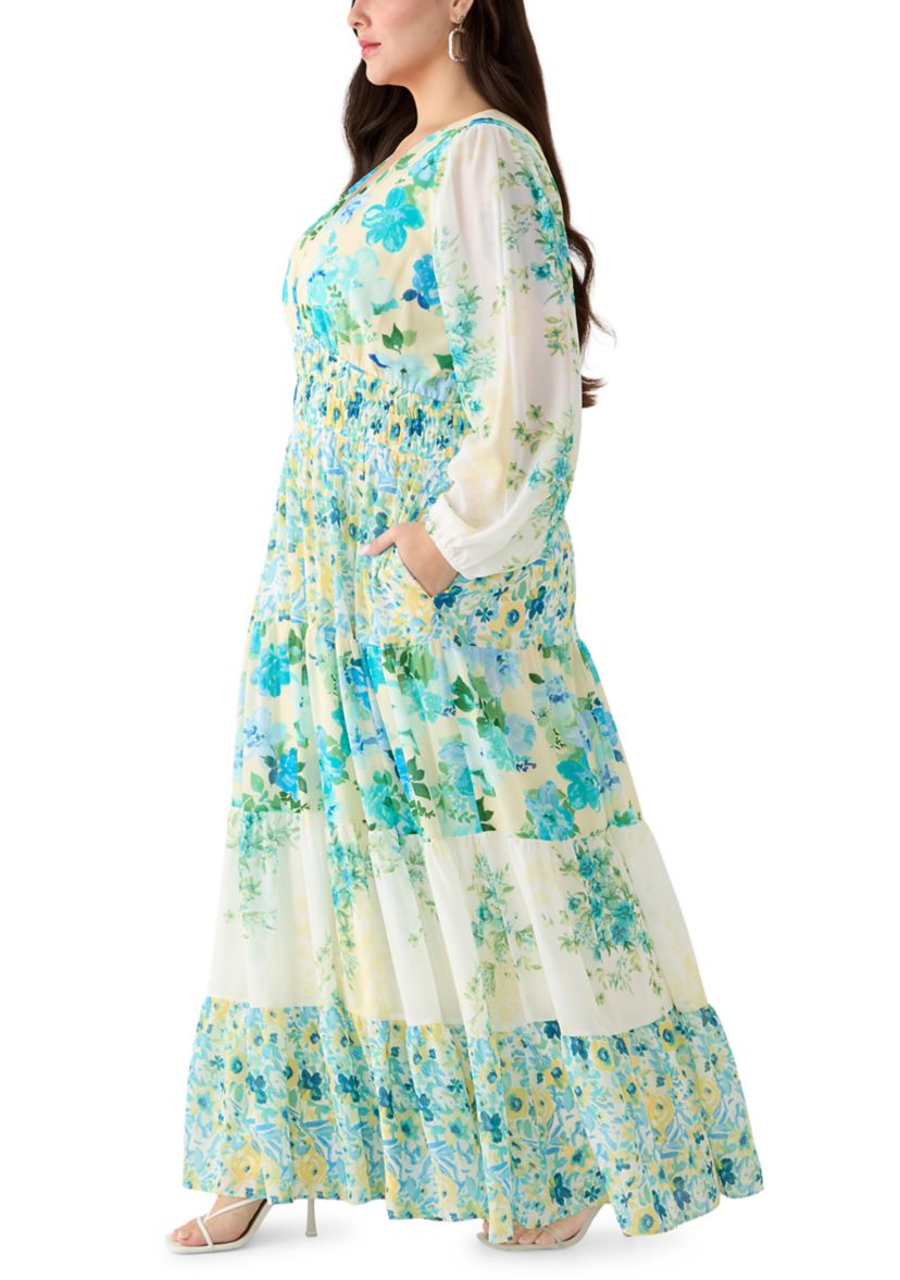 chiffon maxi dress with sleeves plus size Plus "Sammy" Chiffon Long Sleeve Dress