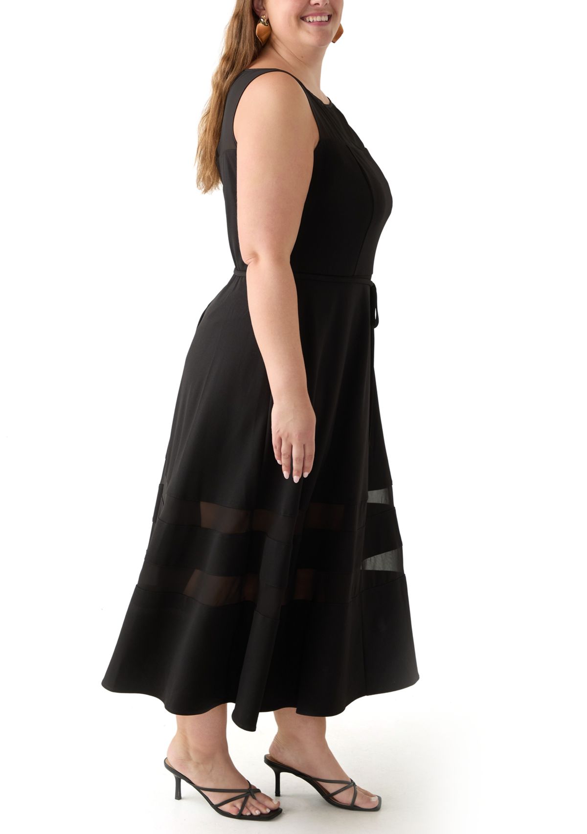Plus Size Crew Neck Solid Scuba Dress