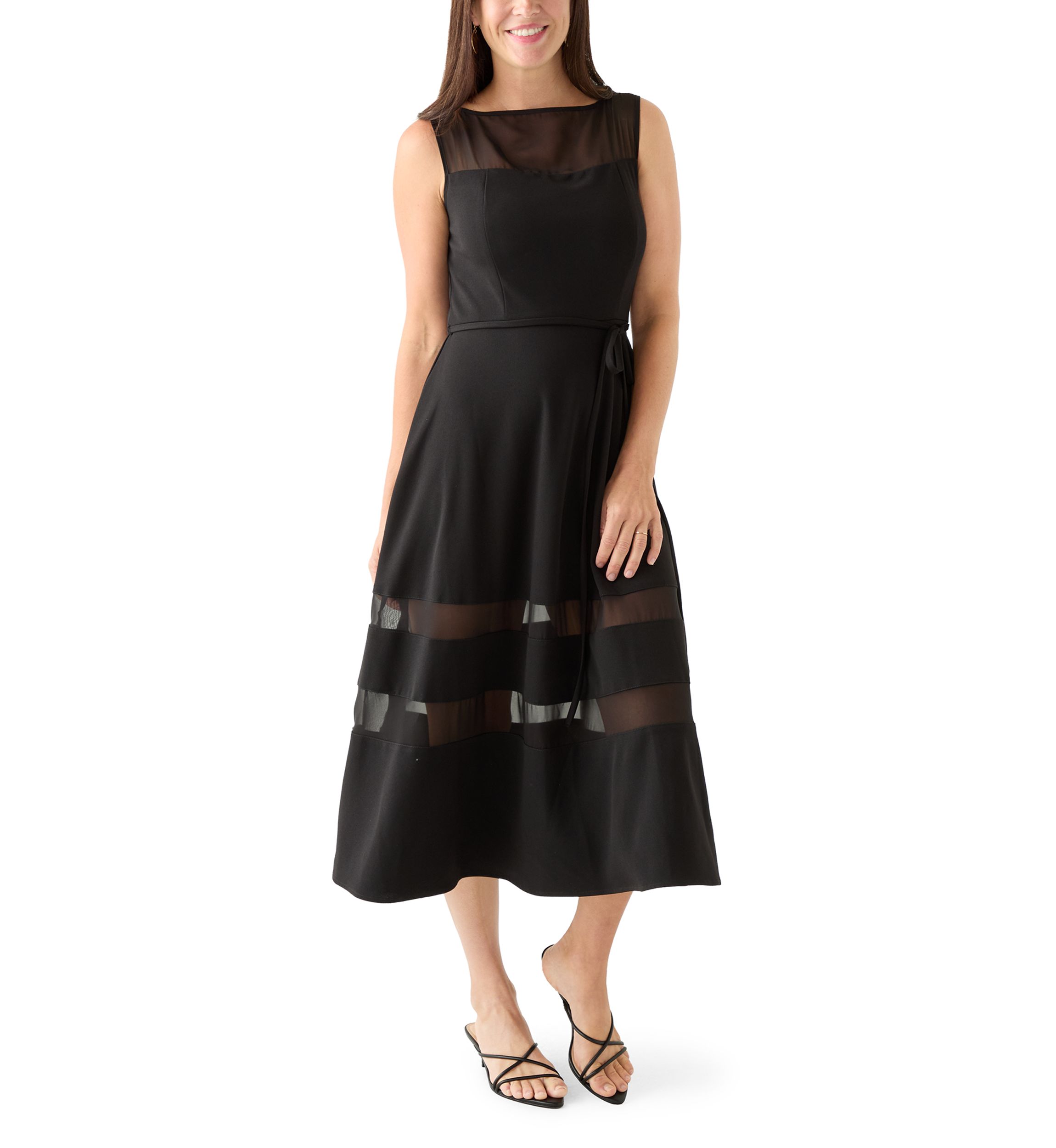 Womens Sleeveless Scuba Crepe Fit-and-Flare Dress
