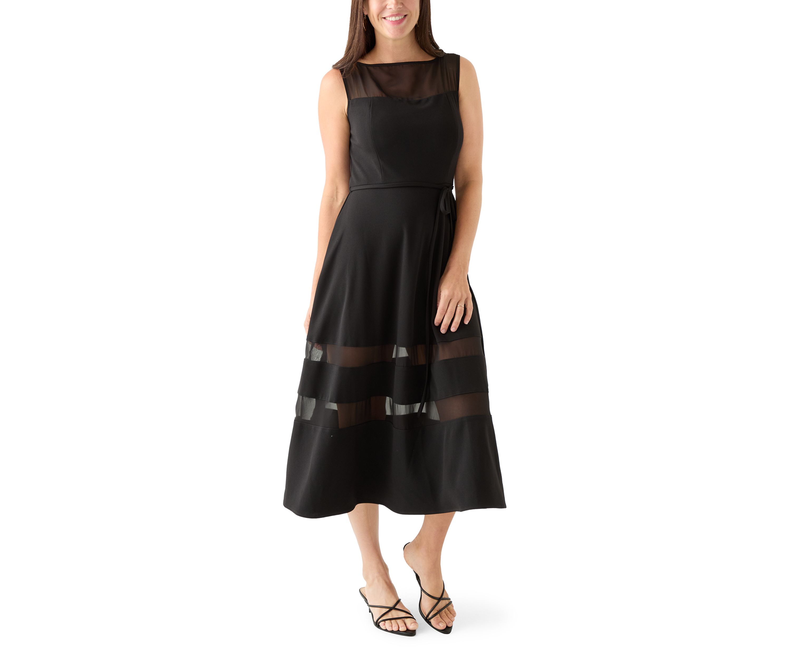 Womens Sleeveless Scuba Crepe Fit-and-Flare Dress