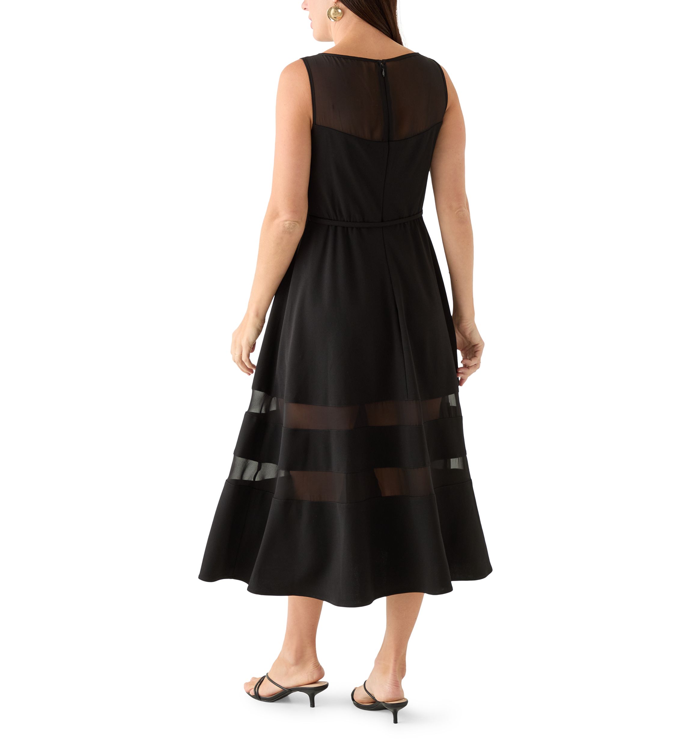 Womens Sleeveless Scuba Crepe Fit-and-Flare Dress