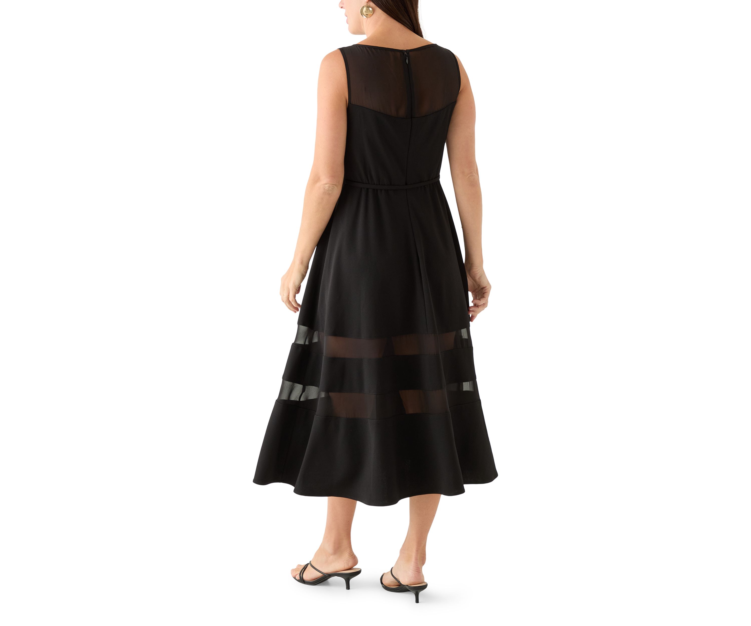 Womens Sleeveless Scuba Crepe Fit-and-Flare Dress