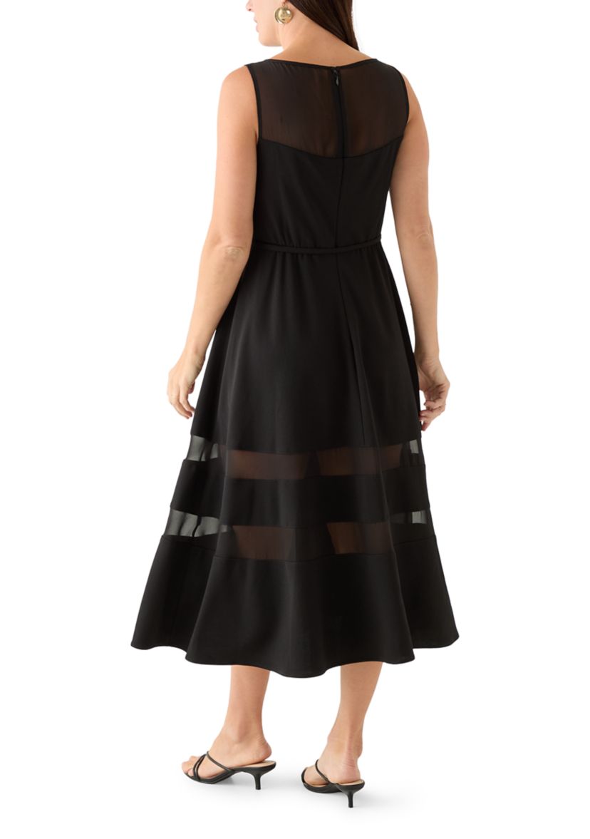 Womens Sleeveless Scuba Crepe Fit-and-Flare Dress