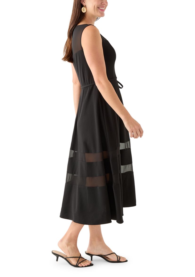 Womens Sleeveless Scuba Crepe Fit-and-Flare Dress